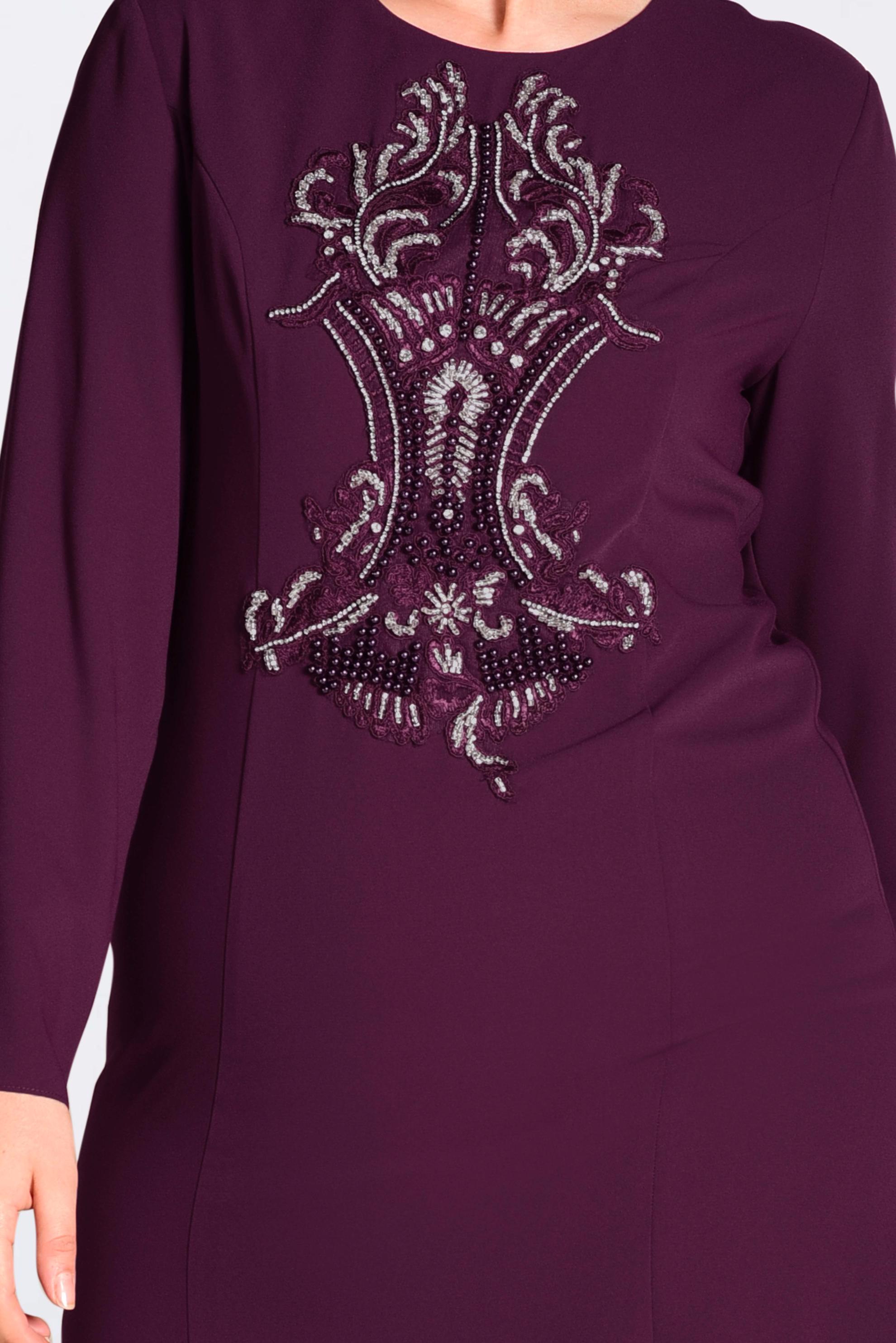 Tesettür giyim BORDO ÖNÜ İŞLEMELİ ABİYE ELBİSE 5523 