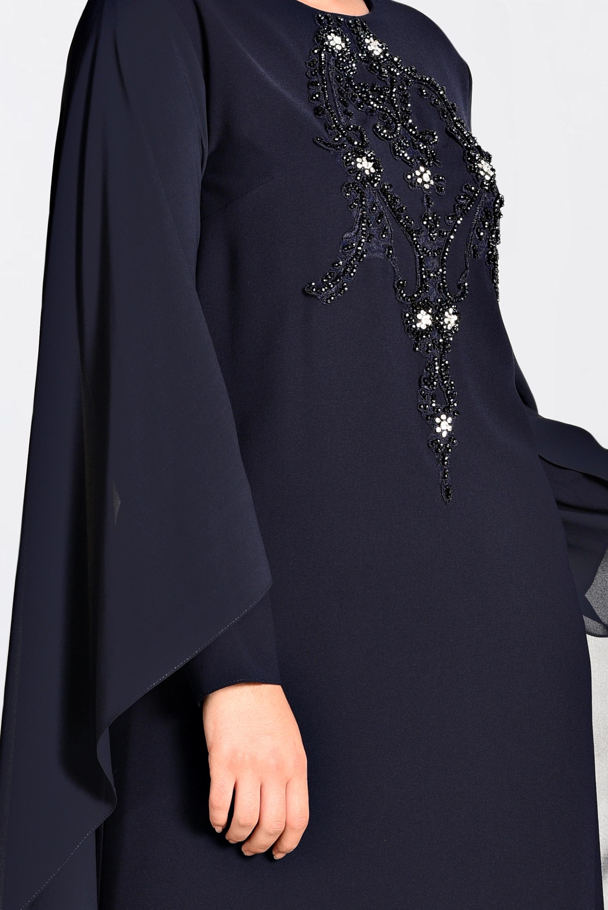 Hijab clothing NAVY BLUE EMBROIDERED CLOAK NIGHT DRESS 5524	