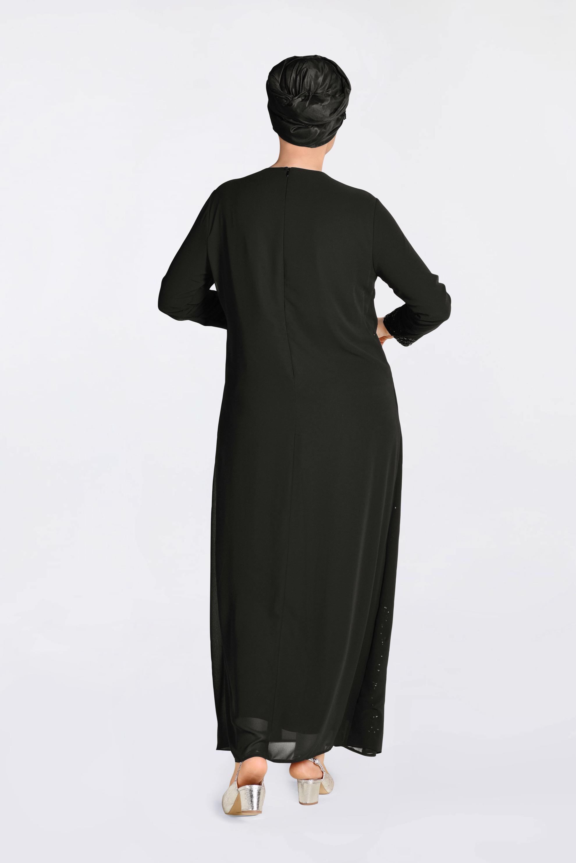 Tesettür giyim SİYAH PUL PAYET İŞLEMELİ ŞİFON ABİYE ELBİSE 5533 