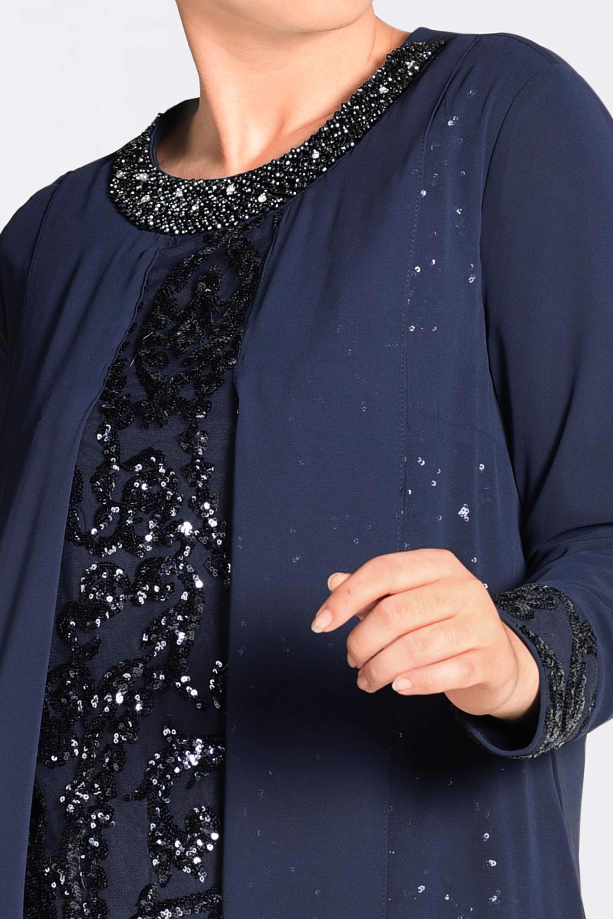 Tesettür giyim LACİVERT PUL PAYET İŞLEMELİ ŞİFON ABİYE ELBİSE 5533 