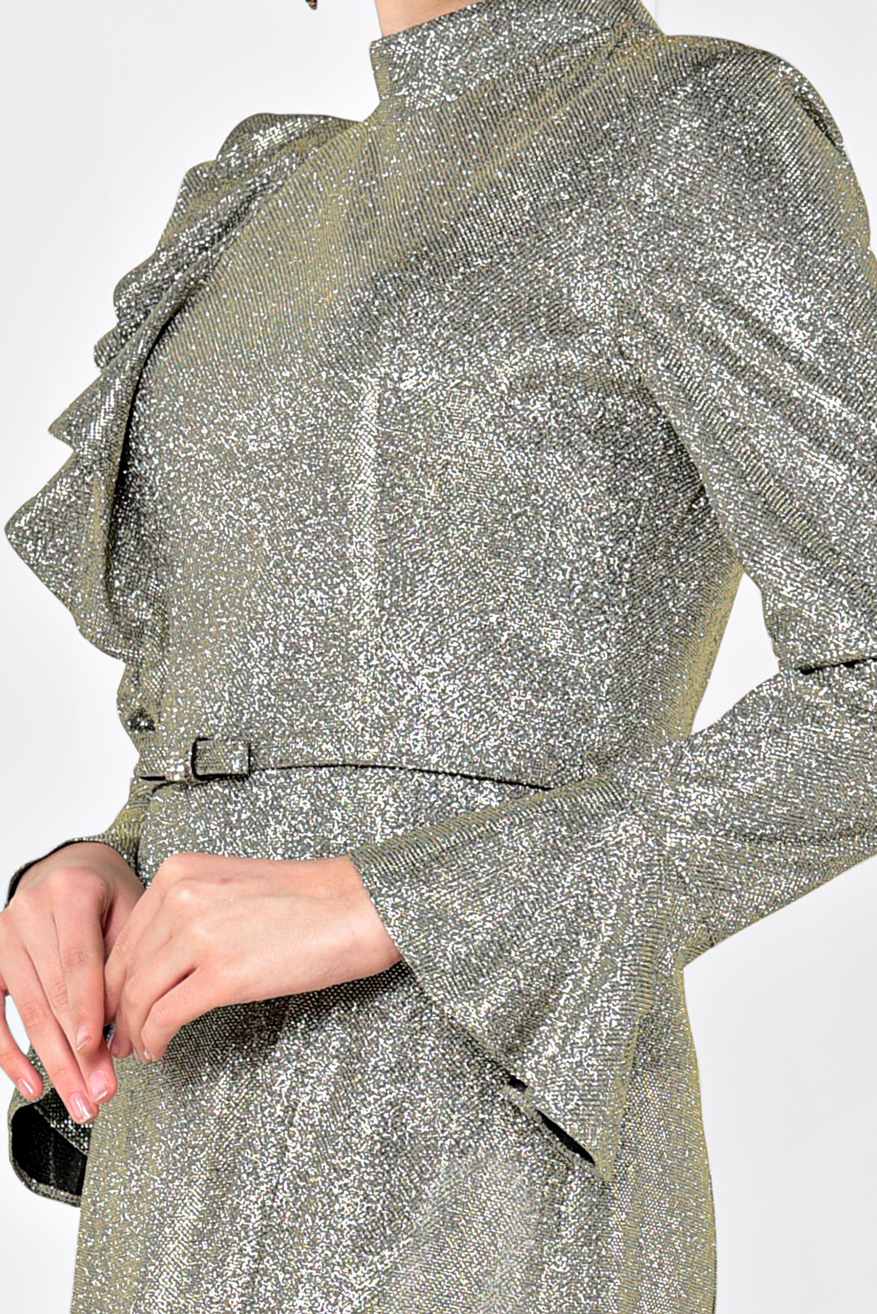 Tesettür giyim ALTIN VOLAN DETAYLI BALIK MODEL SİMLİ ABİYE 5550 