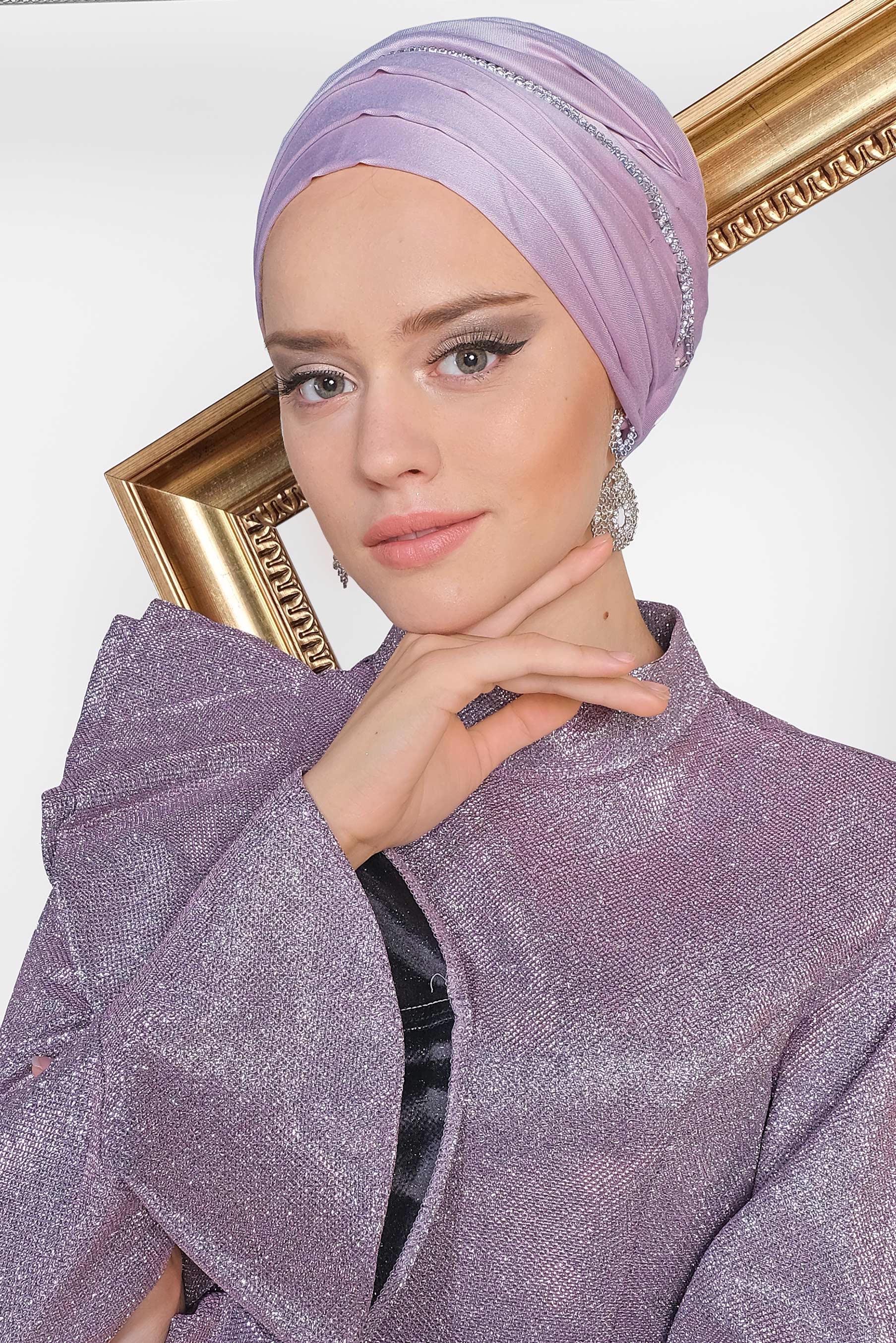 Tesettür giyim MOR VOLAN DETAYLI BALIK MODEL SİMLİ ABİYE 5550 