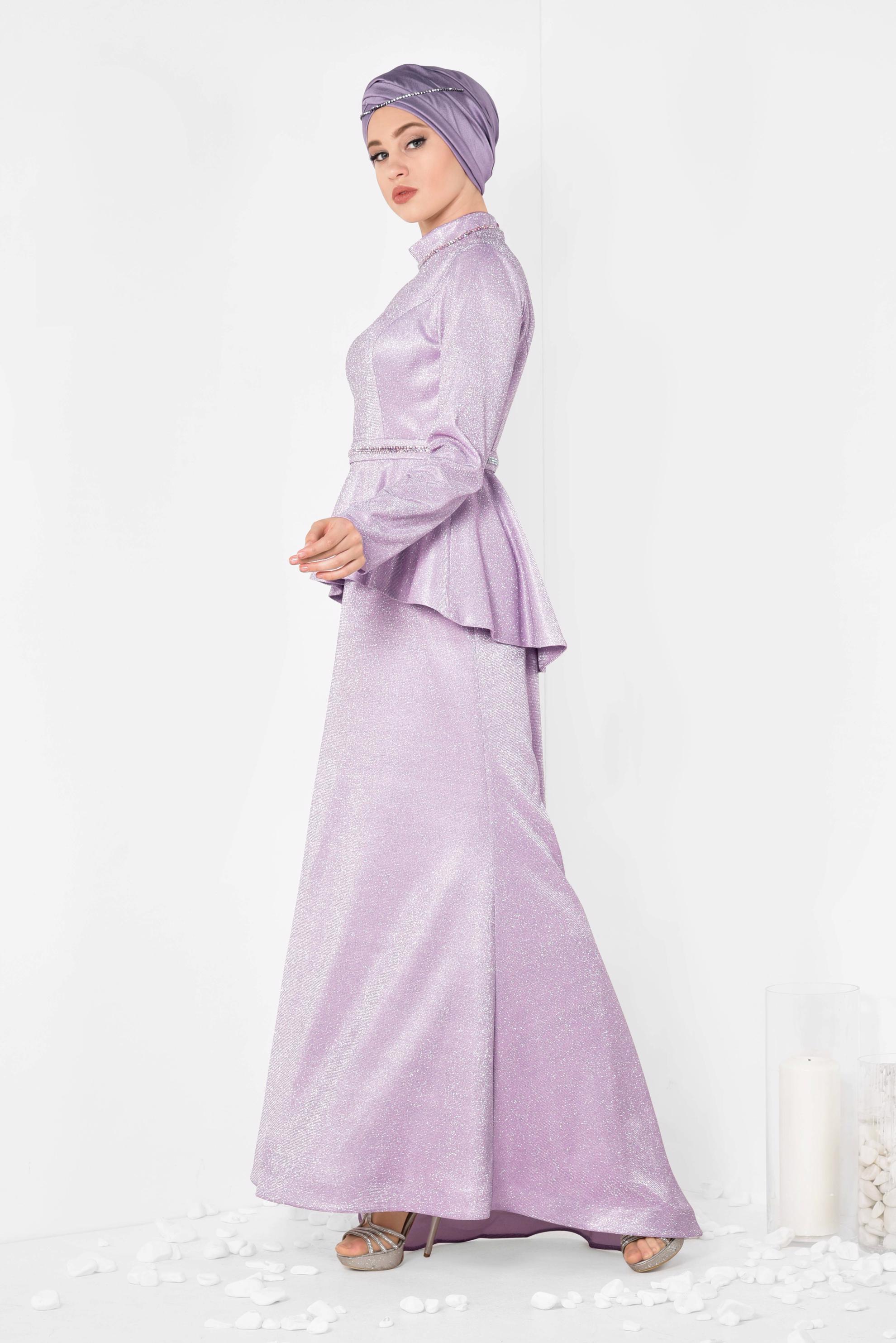 Tesettür giyim PEMBE SİMLİ BALIK ABİYE ELBİSE 5552