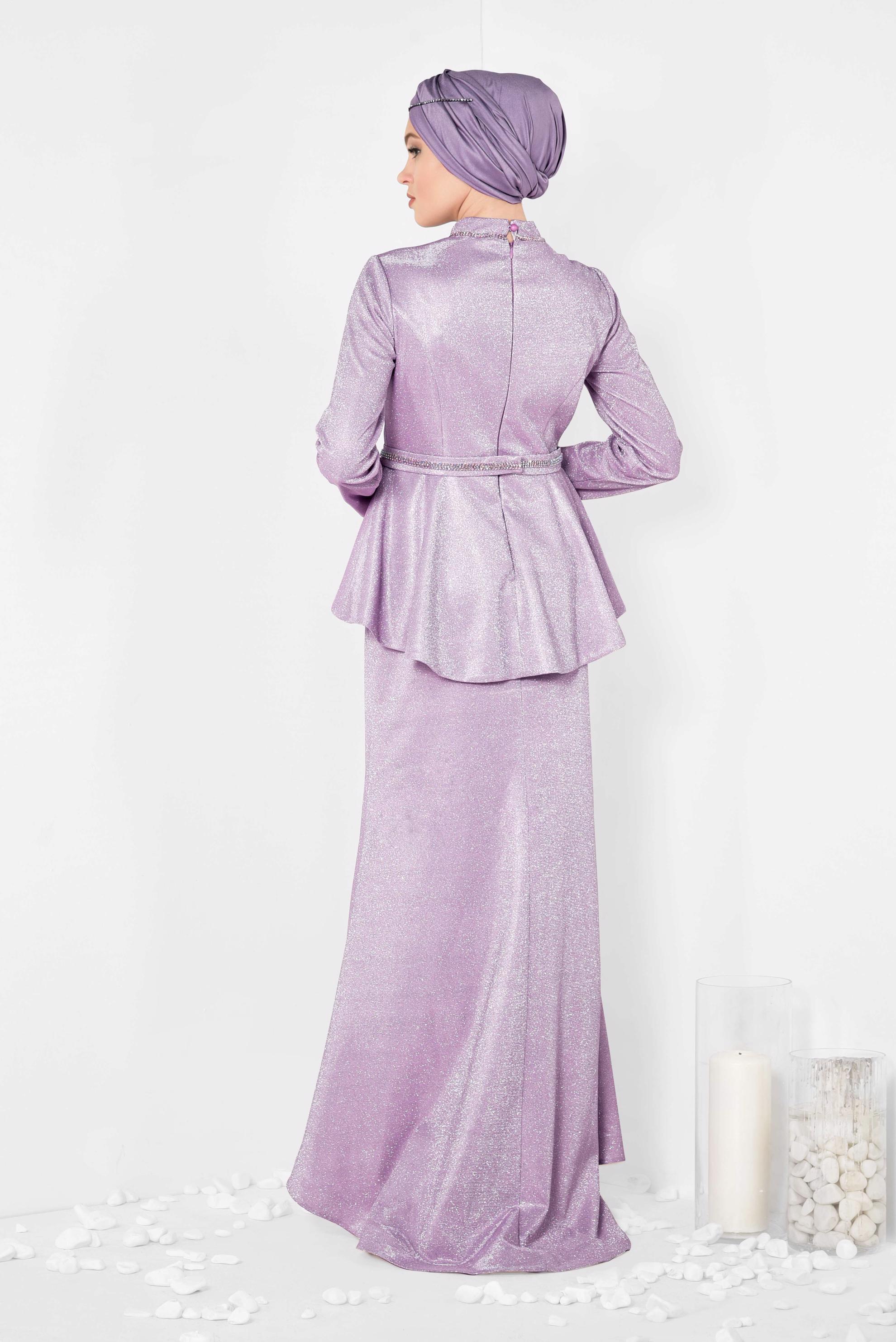 Tesettür giyim PEMBE SİMLİ BALIK ABİYE ELBİSE 5552
