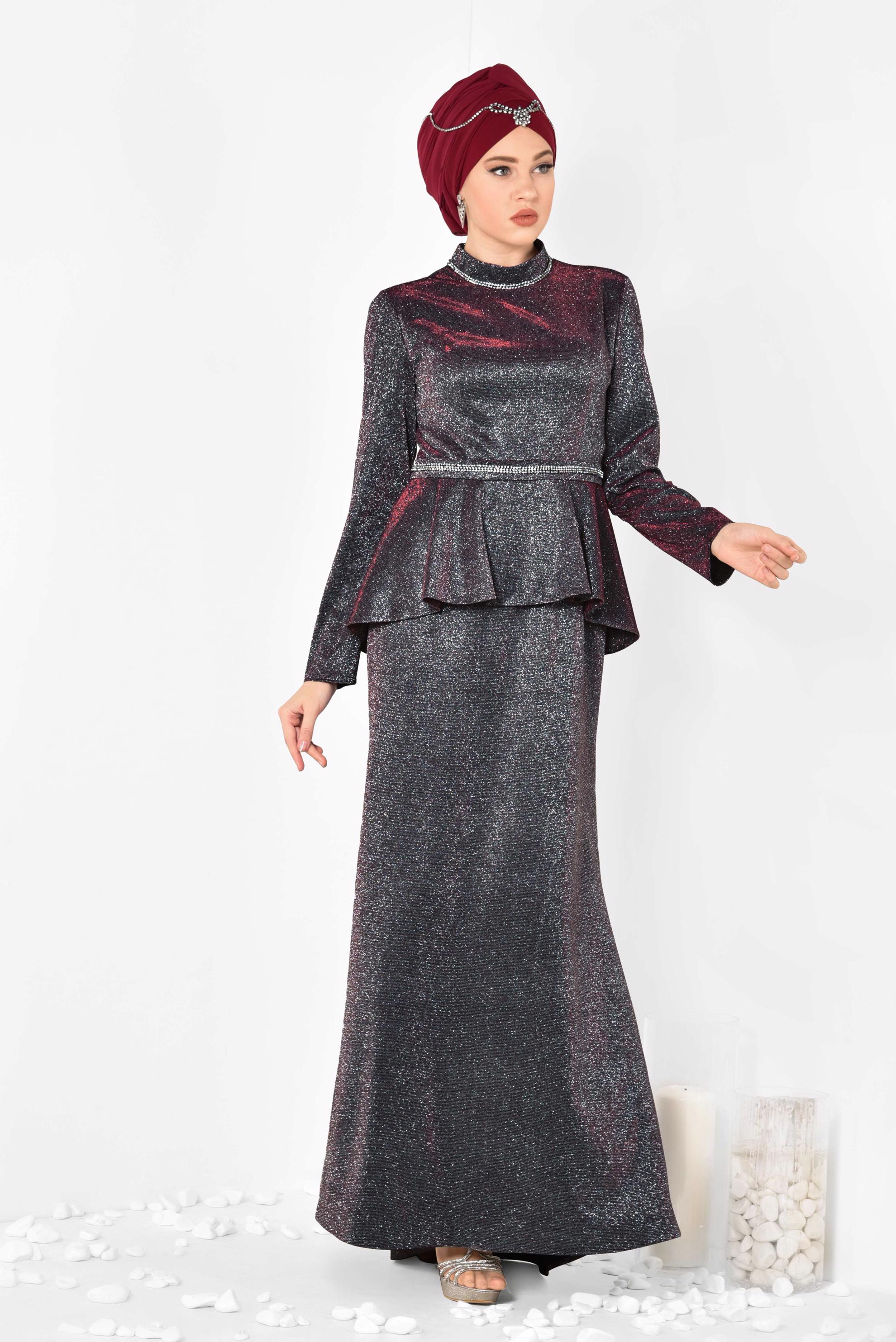 Tesettür giyim SİYAH SİMLİ BALIK ABİYE ELBİSE 5552