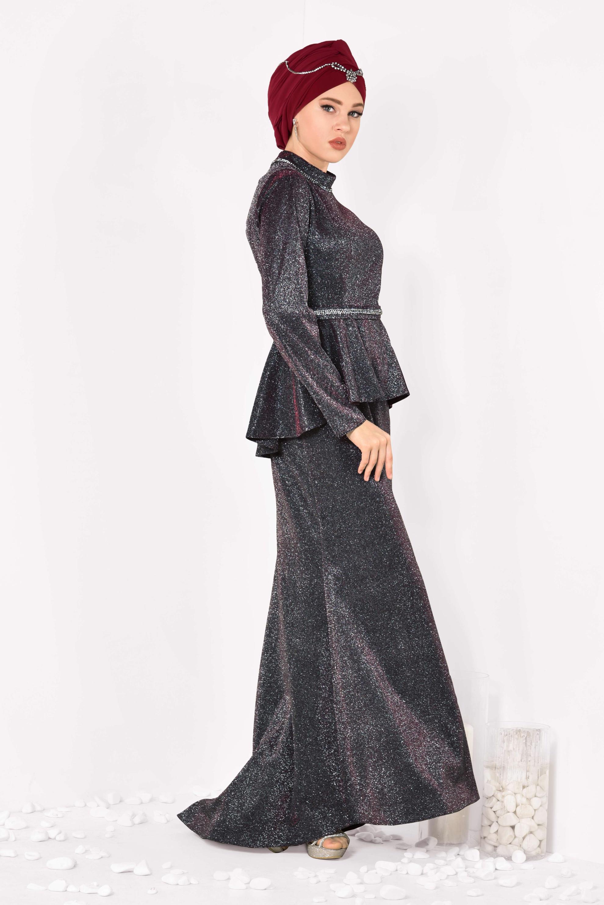 Tesettür giyim SİYAH SİMLİ BALIK ABİYE ELBİSE 5552