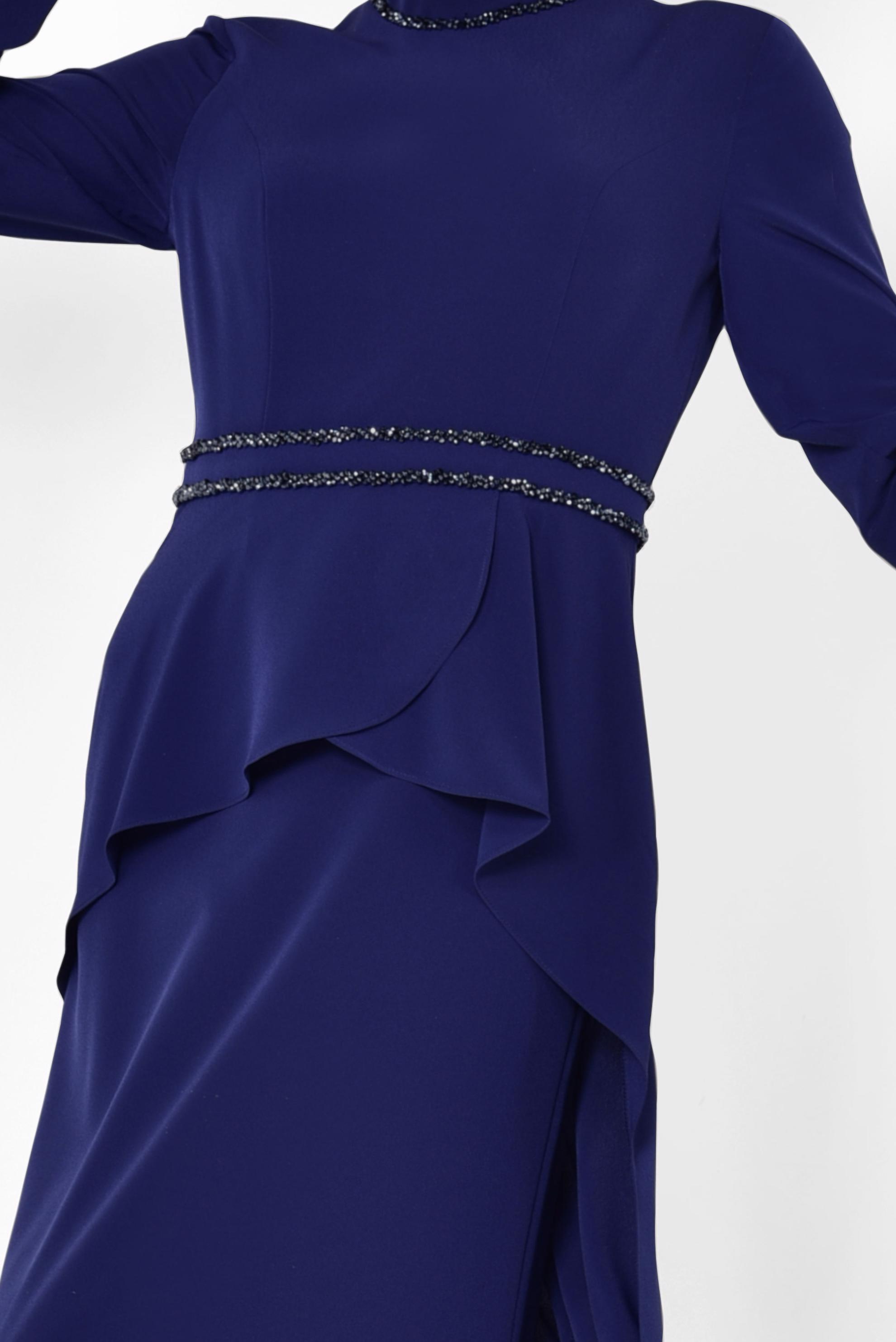 Tesettür giyim LACİVERT KUYRUKLU ABİYE ELBİSE 5564