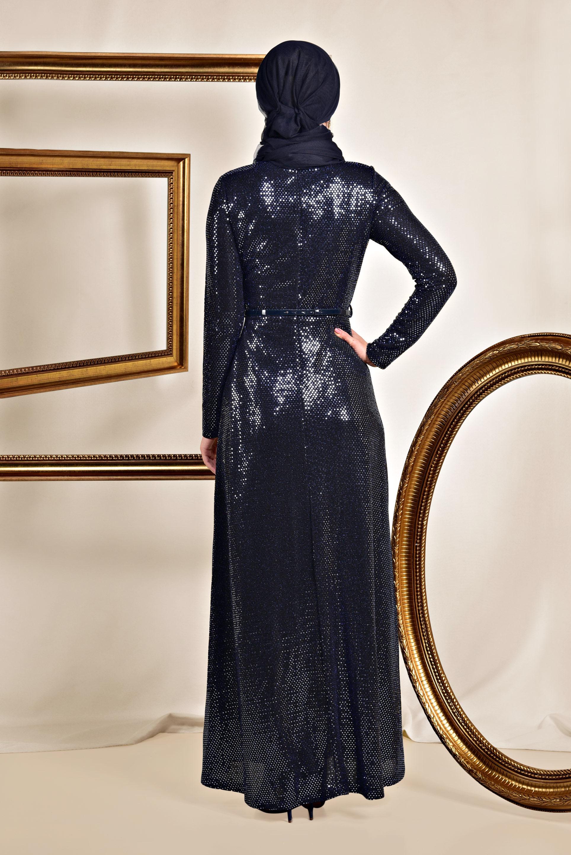 Tesettür giyim LACİVERT PUL İŞLEMELİ ABİYE 5585 