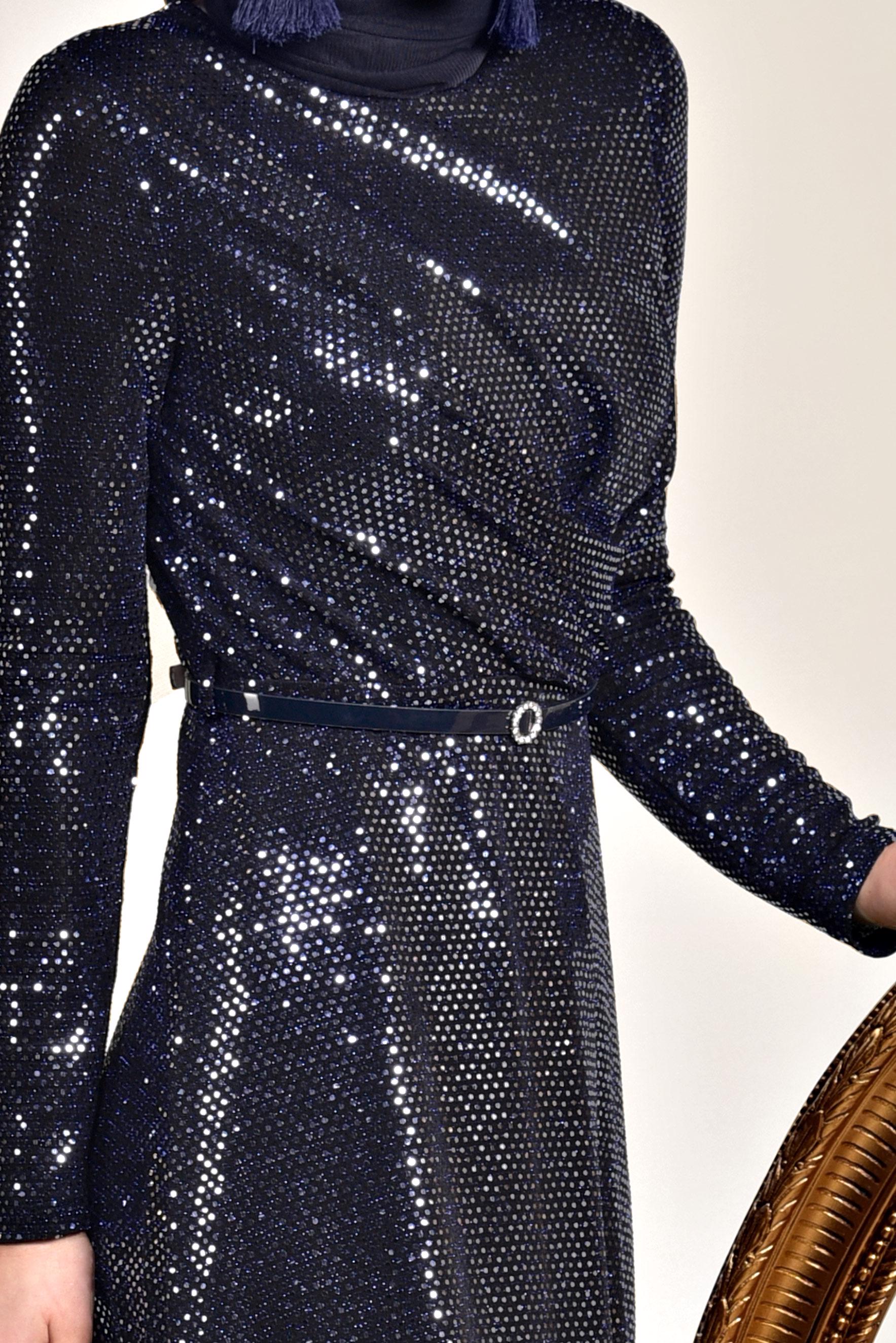 Tesettür giyim LACİVERT PUL İŞLEMELİ ABİYE 5585 