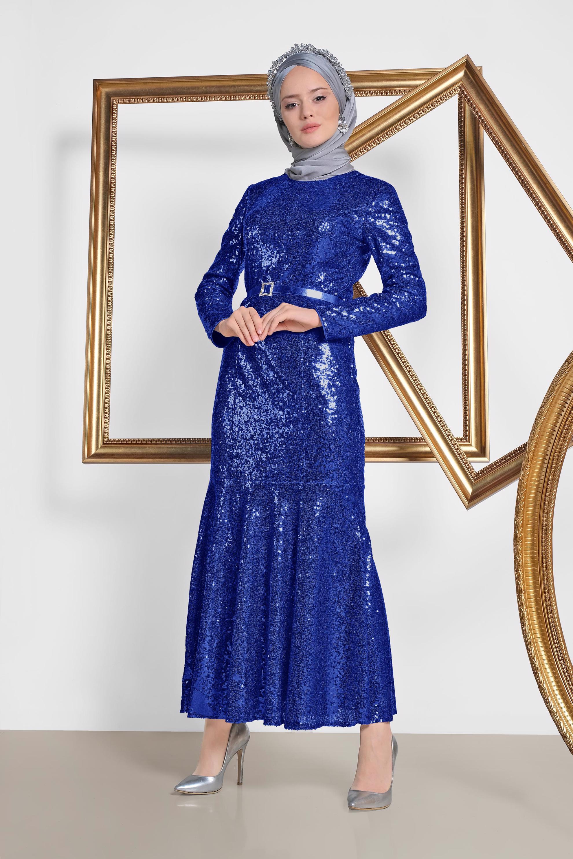 Tesettür giyim LACİVERT 5587 3 MM SIVAMA PUL ABİYE 38/42 TEK40