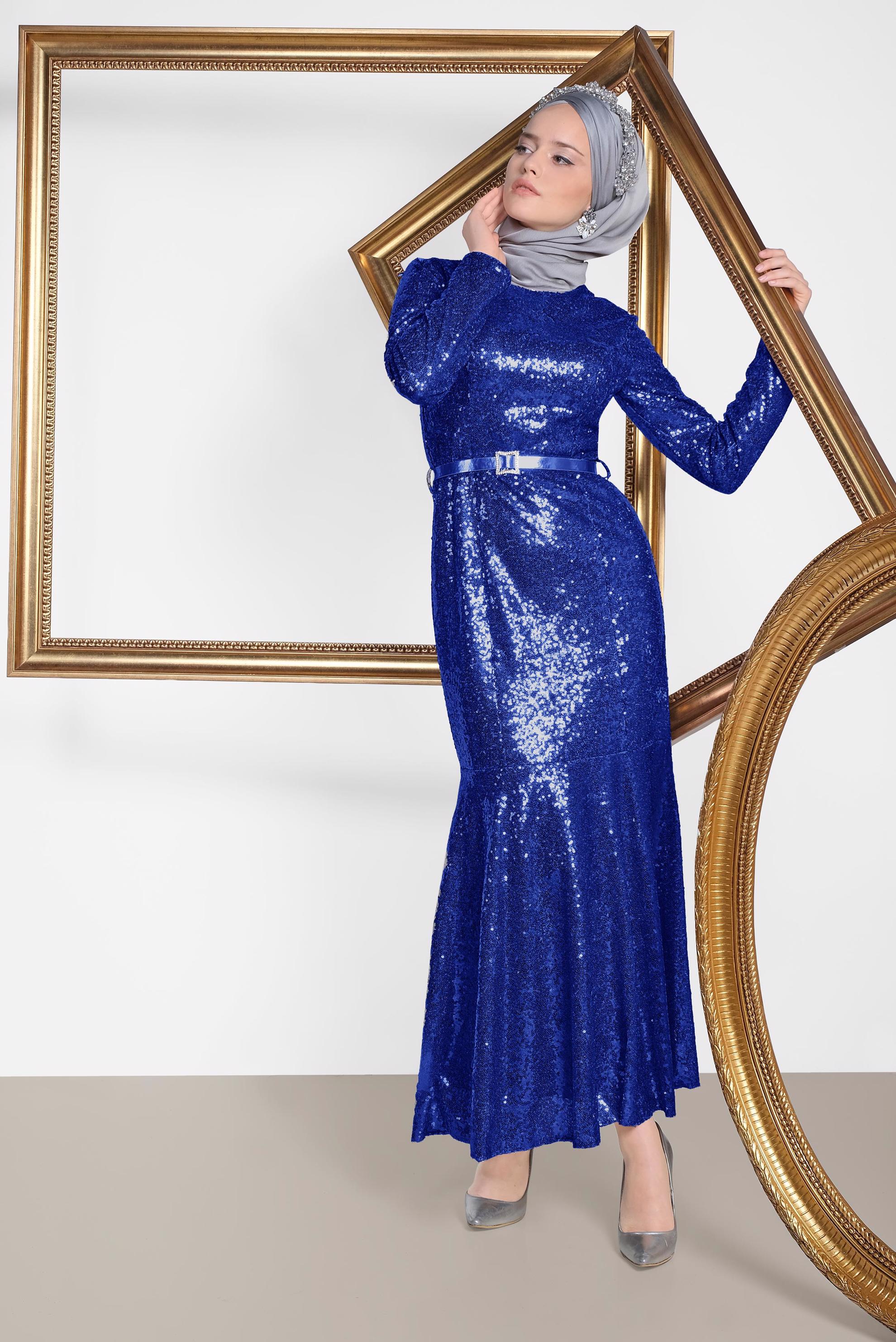 Tesettür giyim LACİVERT 5587 3 MM SIVAMA PUL ABİYE 38/42 TEK40