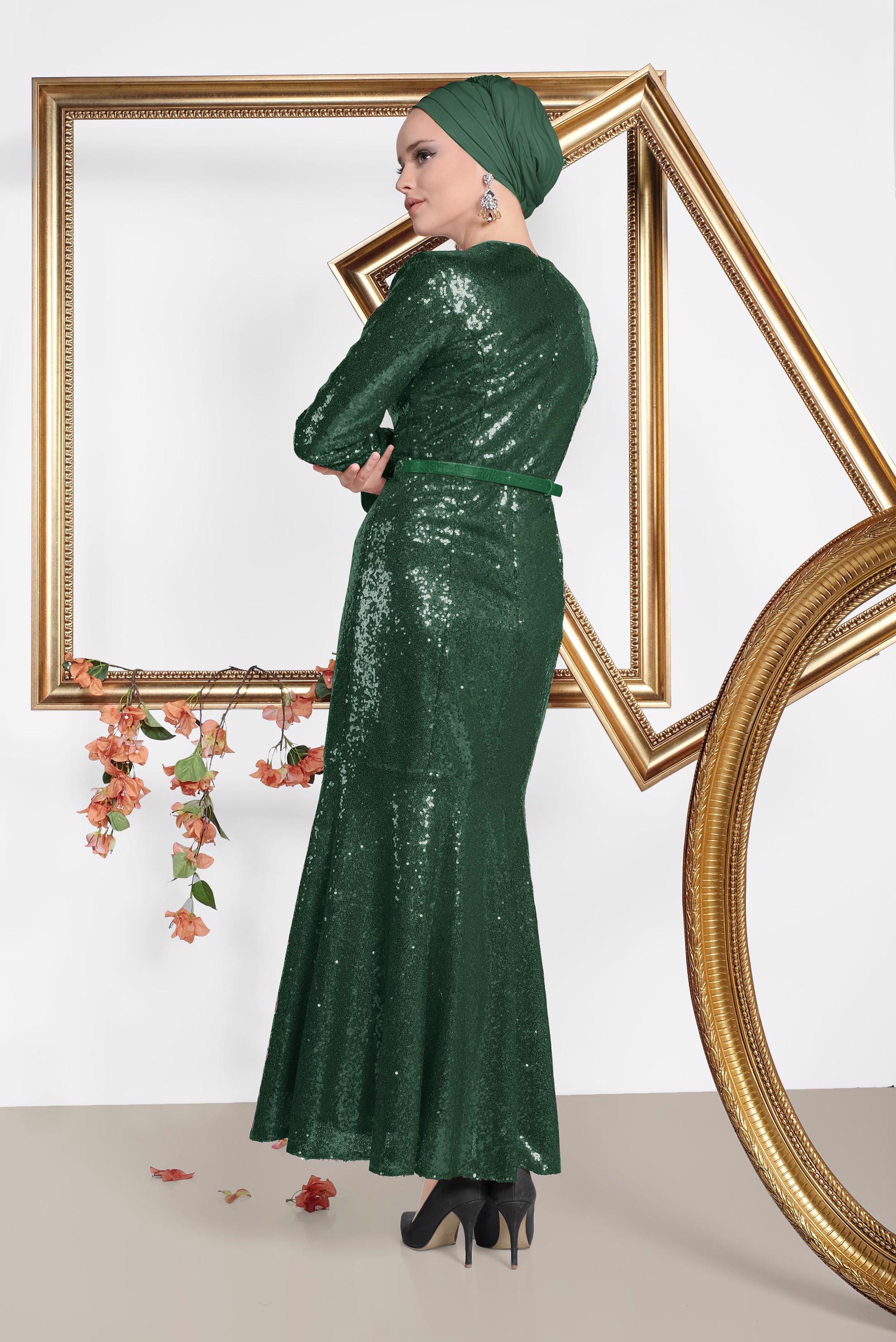 Tesettür giyim YEŞİL 5587 3 MM SIVAMA PUL ABİYE 38/42 TEK40