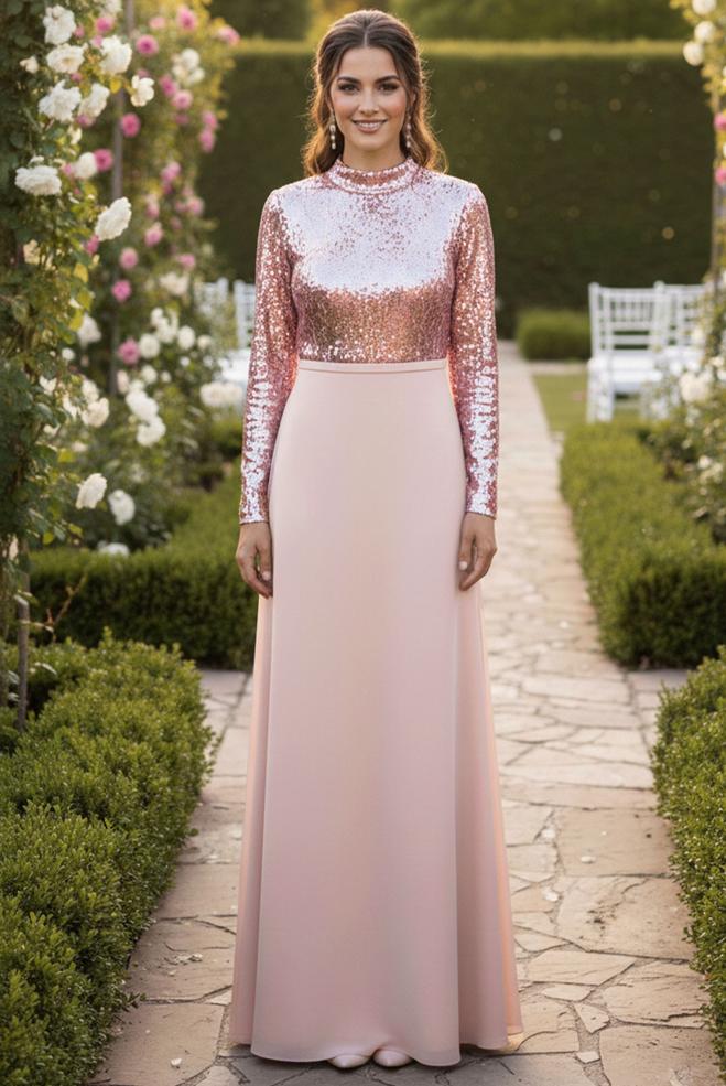 Hijab clothing POWDER SEQUIN DETAILED EVENING DRESS 5590 - ALVİNA