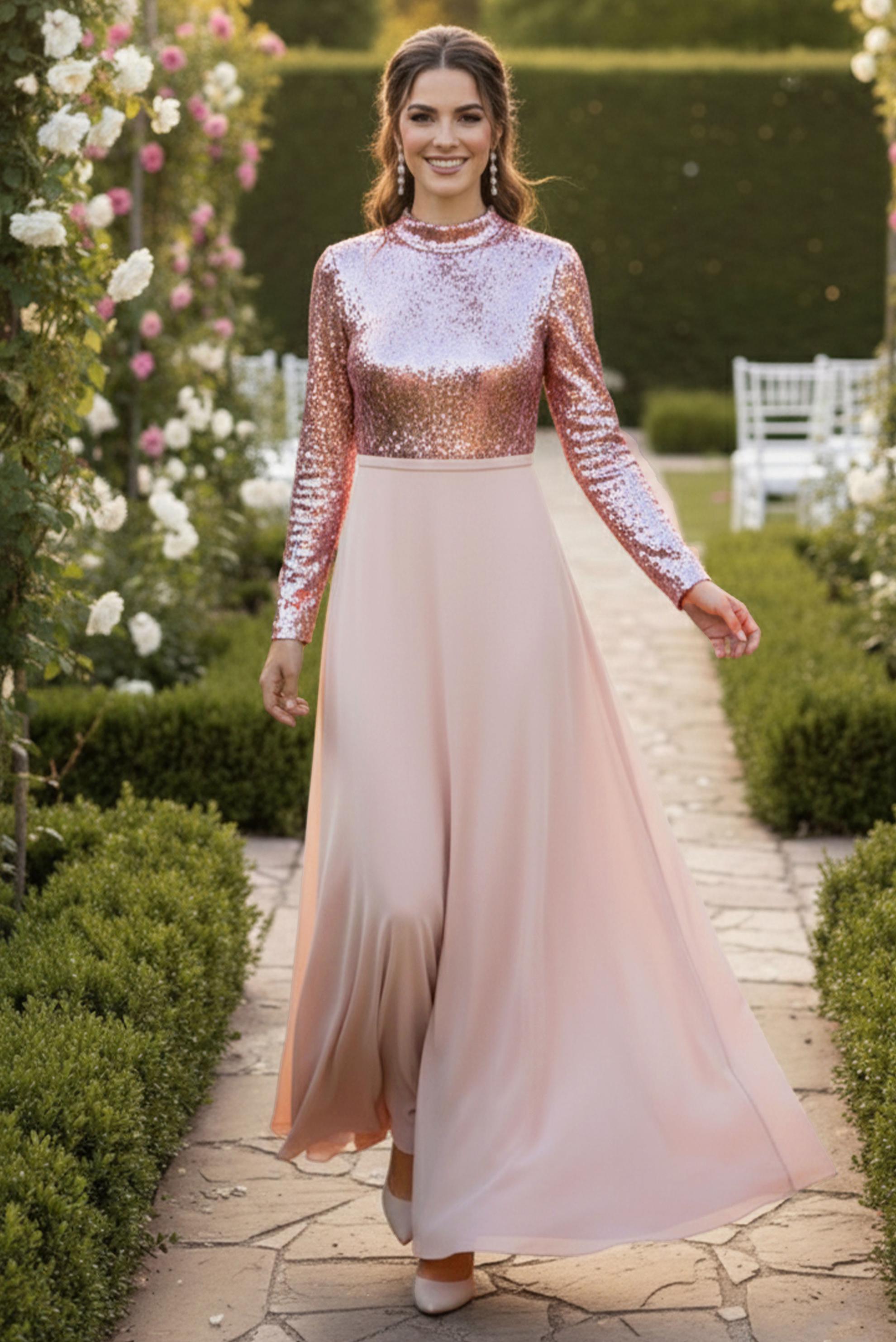 Tesettür giyim PUDRA PUL PAYET ABİYE ELBİSE 5590 