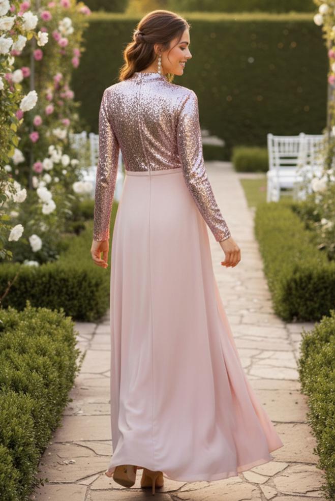 Hijab clothing POWDER SEQUIN DETAILED EVENING DRESS 5590 - ALVİNA