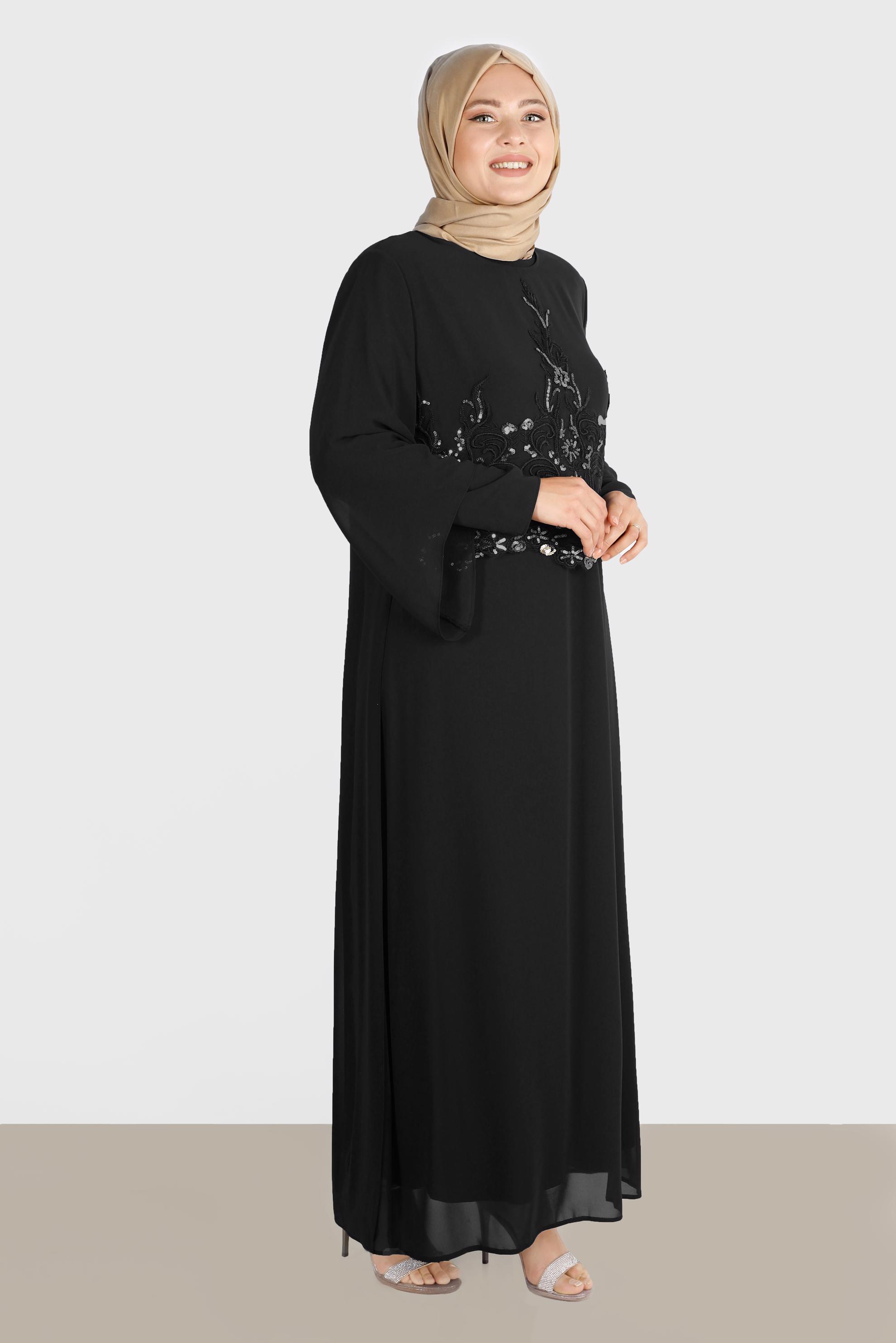 Vêtements hijab NOIR ROBE DE SOIRÉE 2 PIÈCES EN MOUSSELINE À SEQUINS 5600