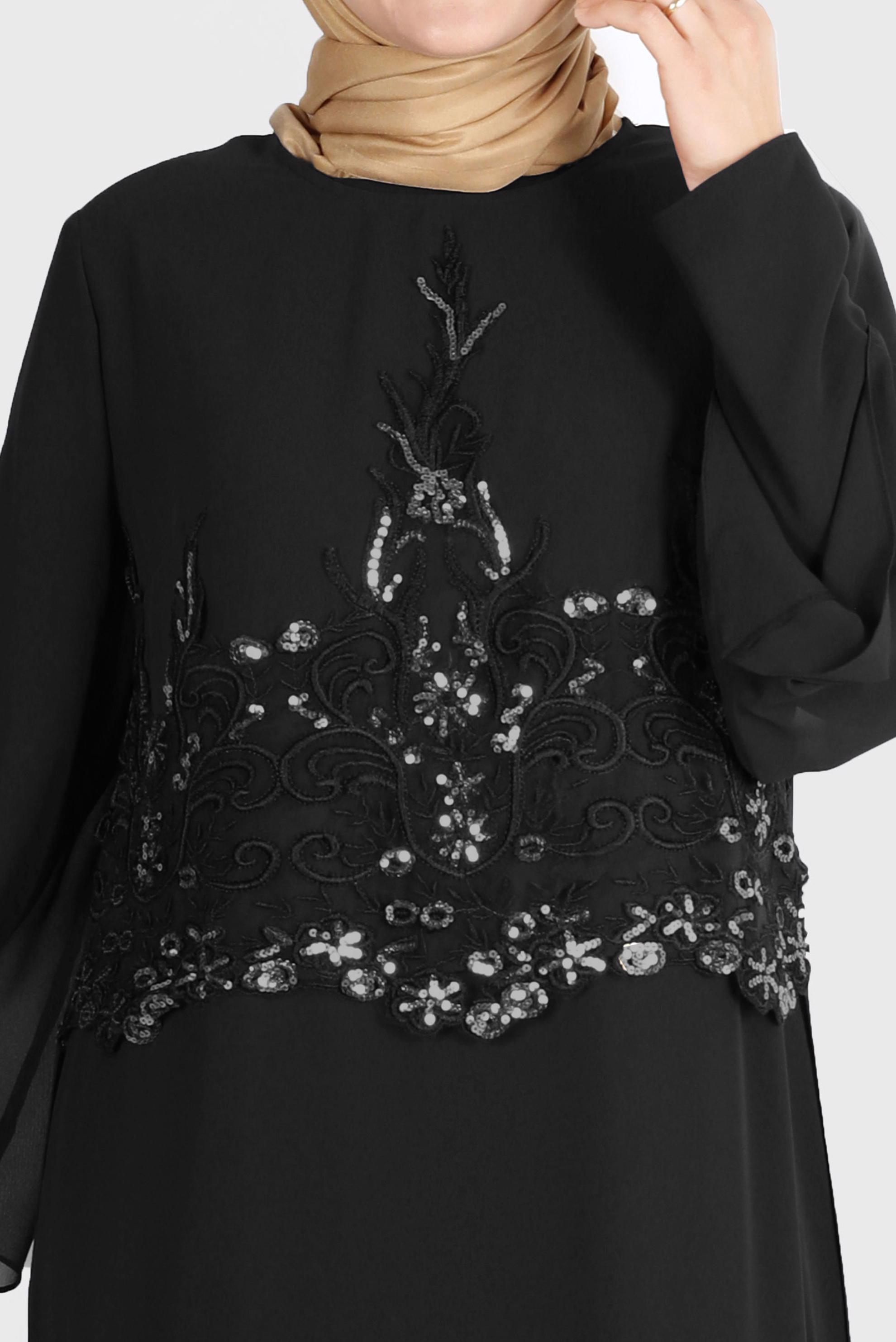 Vêtements hijab NOIR ROBE DE SOIRÉE 2 PIÈCES EN MOUSSELINE À SEQUINS 5600