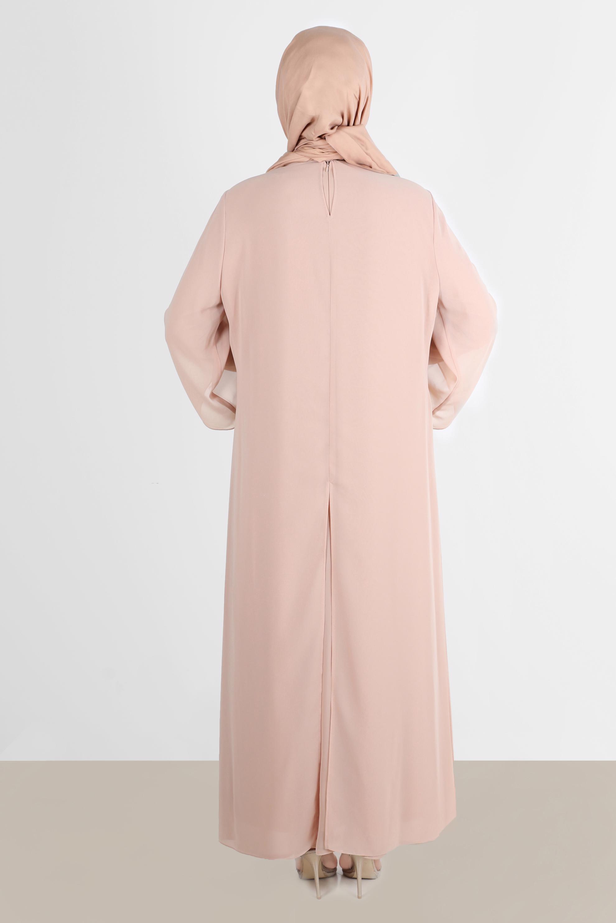 Vêtements hijab BEIGE ROBE DE SOIRÉE 2 PIÈCES EN MOUSSELINE À SEQUINS 5600