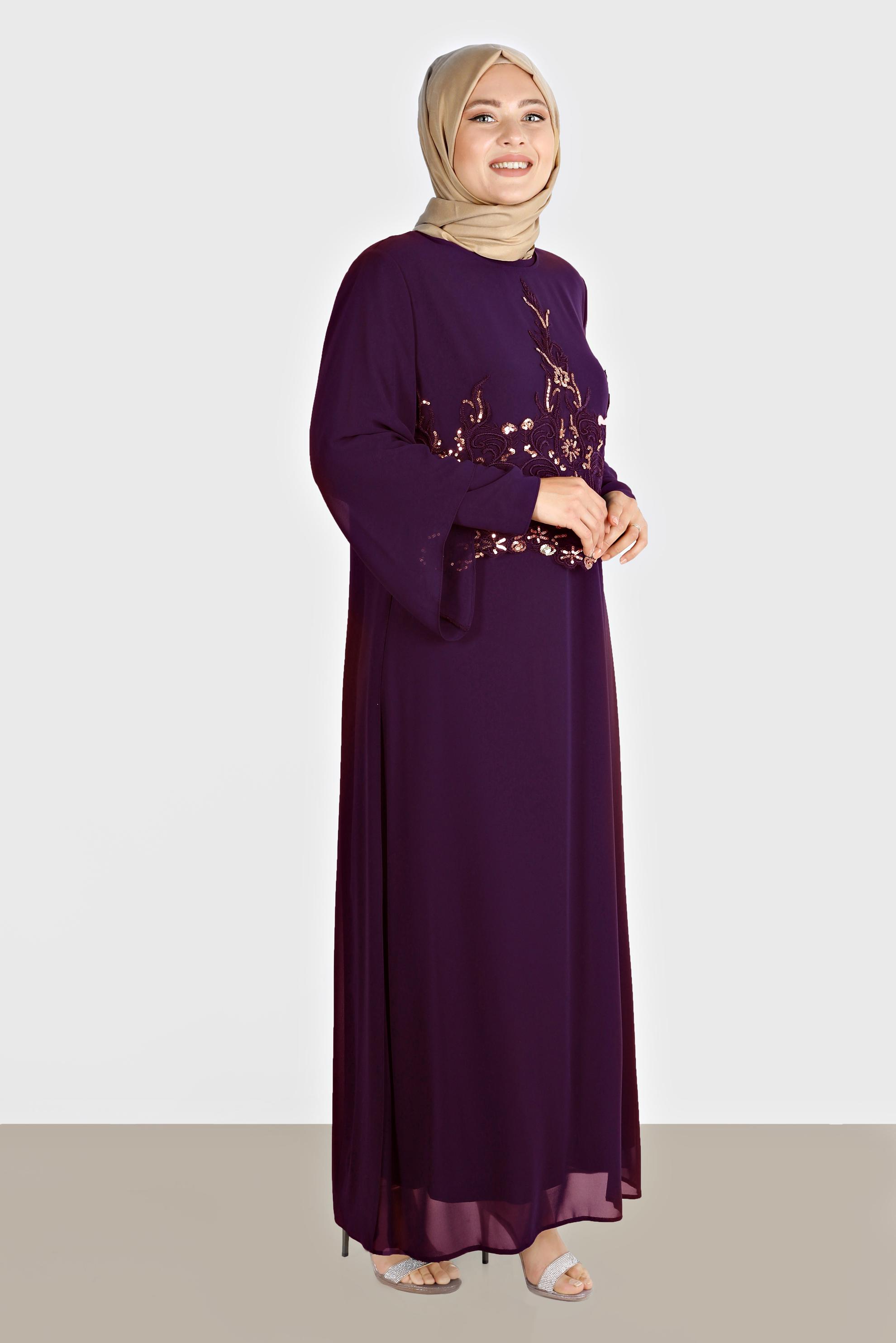 Vêtements hijab PRUNE ROBE DE SOIRÉE 2 PIÈCES EN MOUSSELINE À SEQUINS 5600