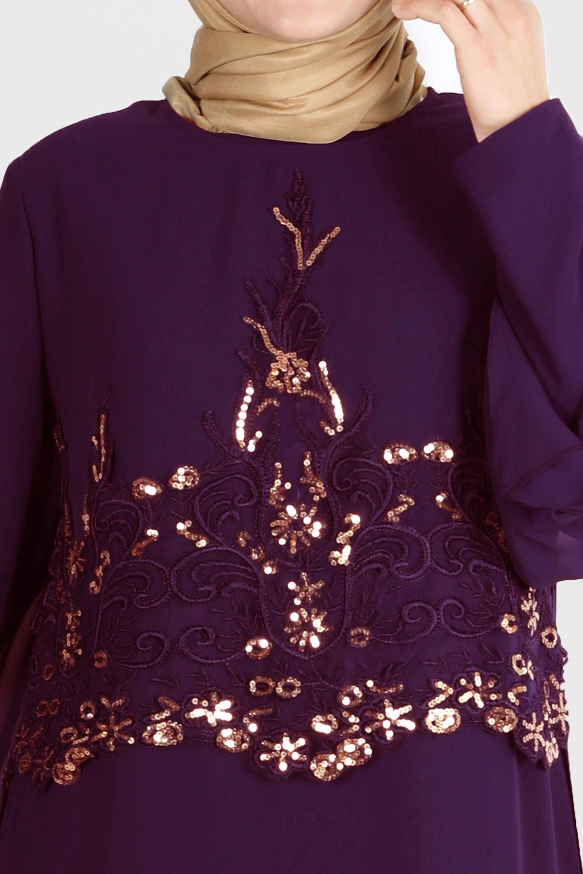 Vêtements hijab PRUNE ROBE DE SOIRÉE 2 PIÈCES EN MOUSSELINE À SEQUINS 5600