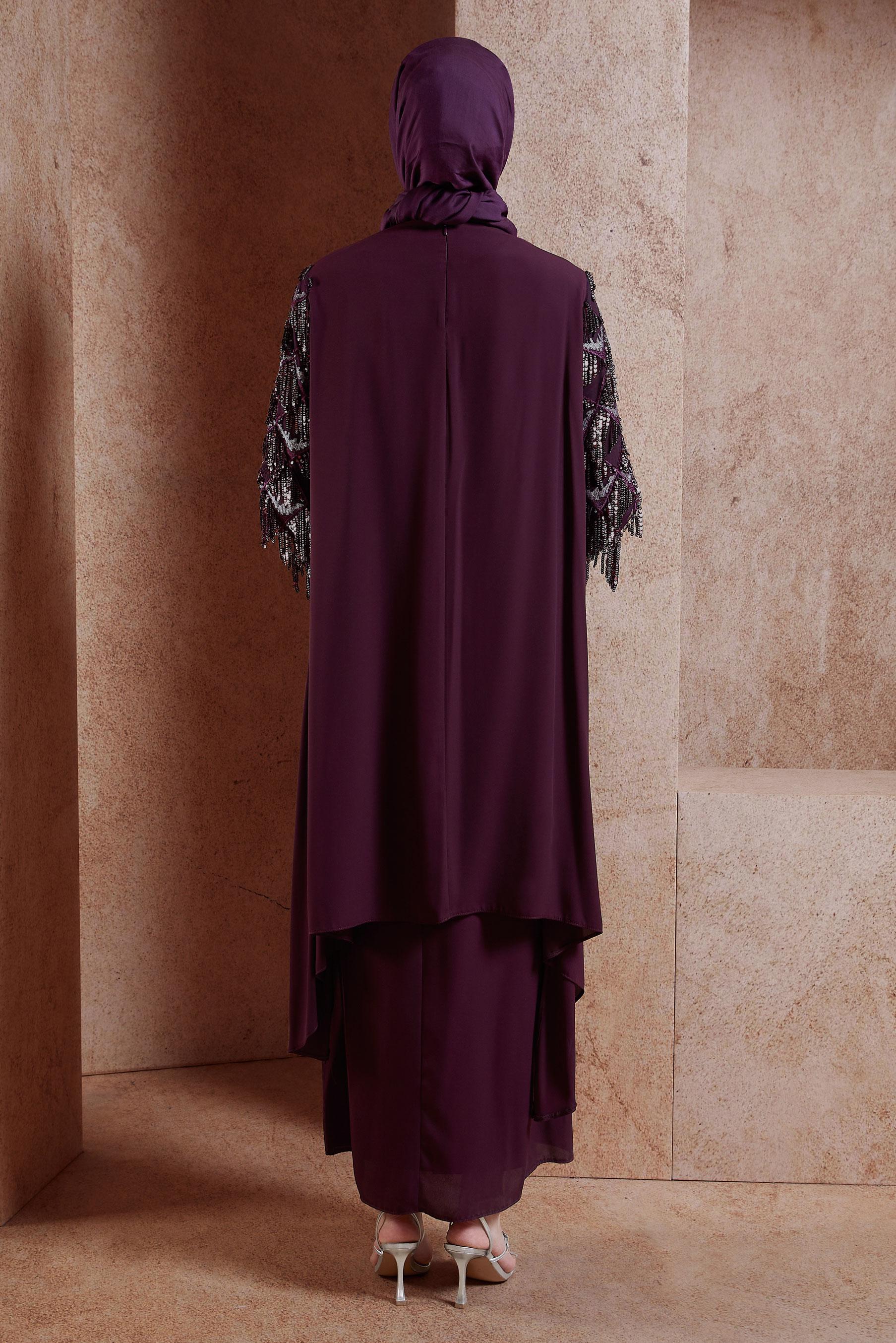 Tesettür giyim MÜRDÜM BÜYÜK BEDEN PÜSKÜLLÜ ABİYE ELBİSE 5602