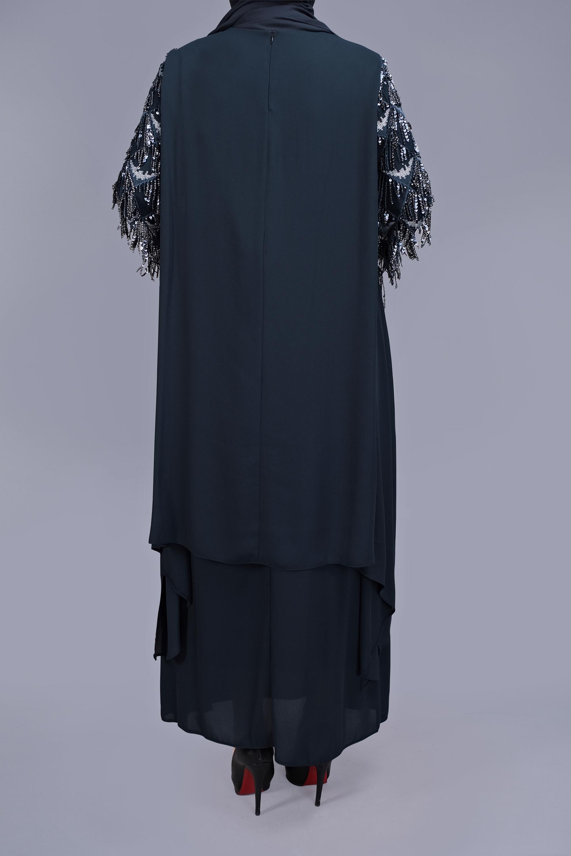 Hijab clothing NAVY BLUE PLUS SIZE FRINGED EVENING DRESS 5602