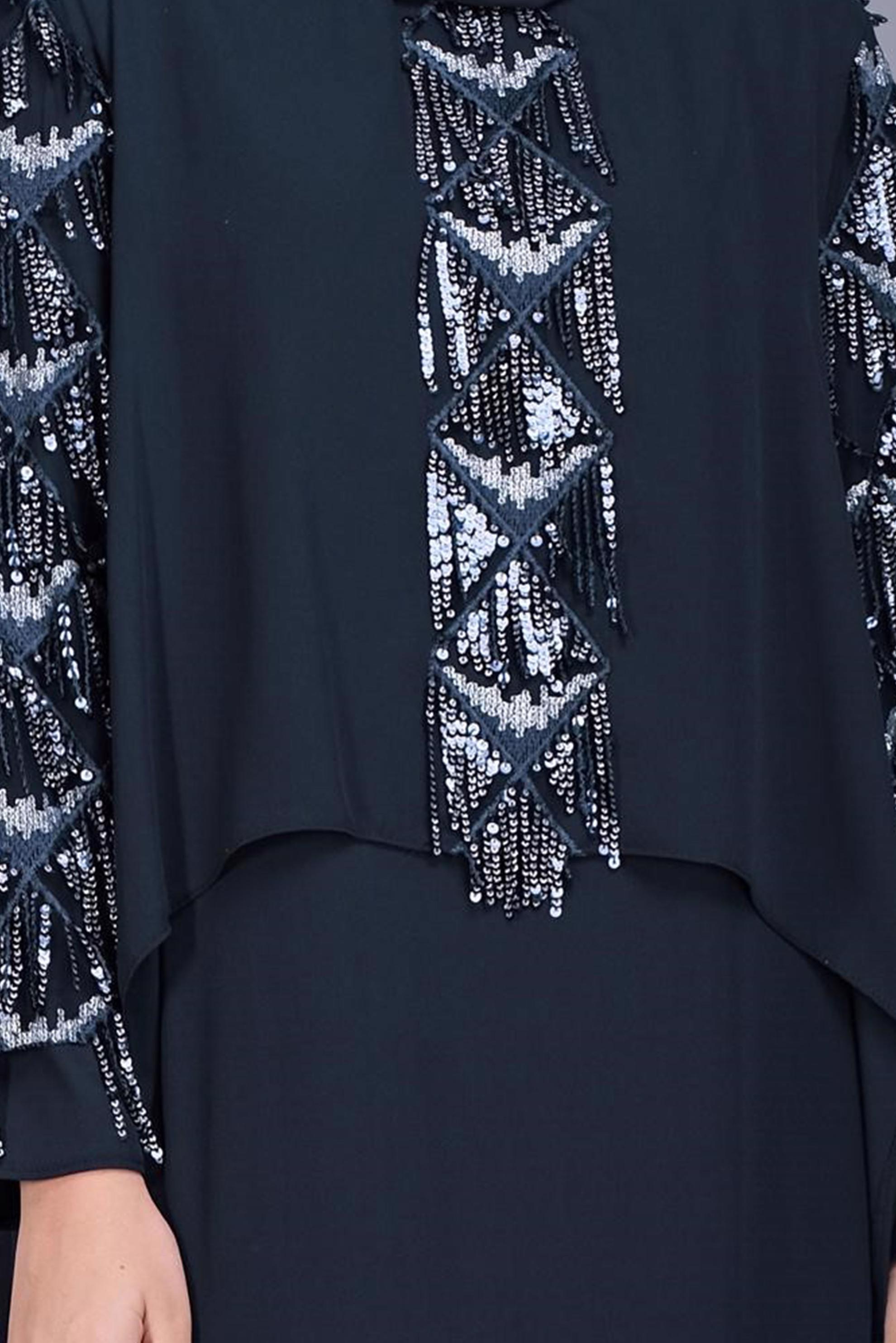 Hijab clothing NAVY BLUE PLUS SIZE FRINGED EVENING DRESS 5602