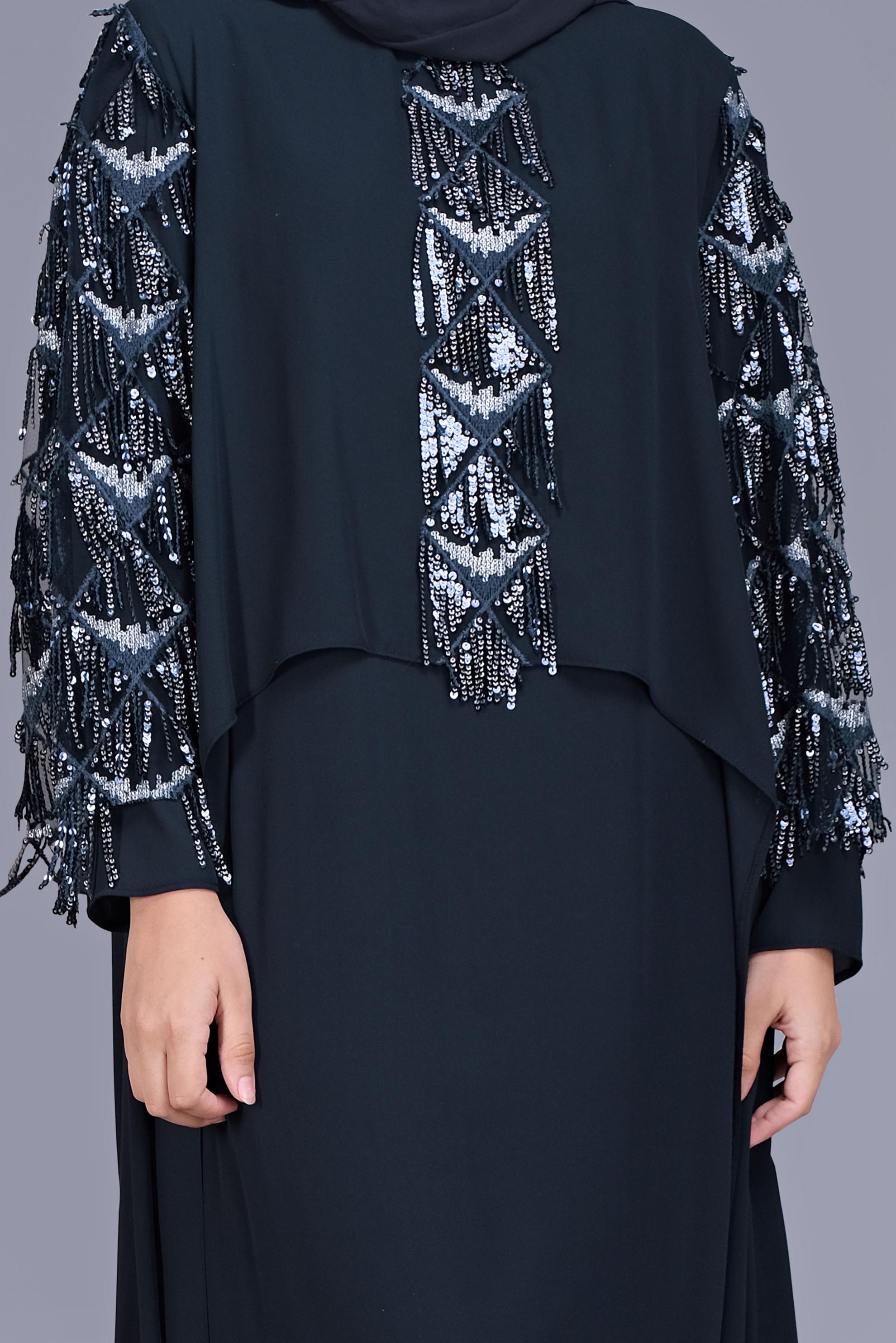 Hijab clothing NAVY BLUE PLUS SIZE FRINGED EVENING DRESS 5602