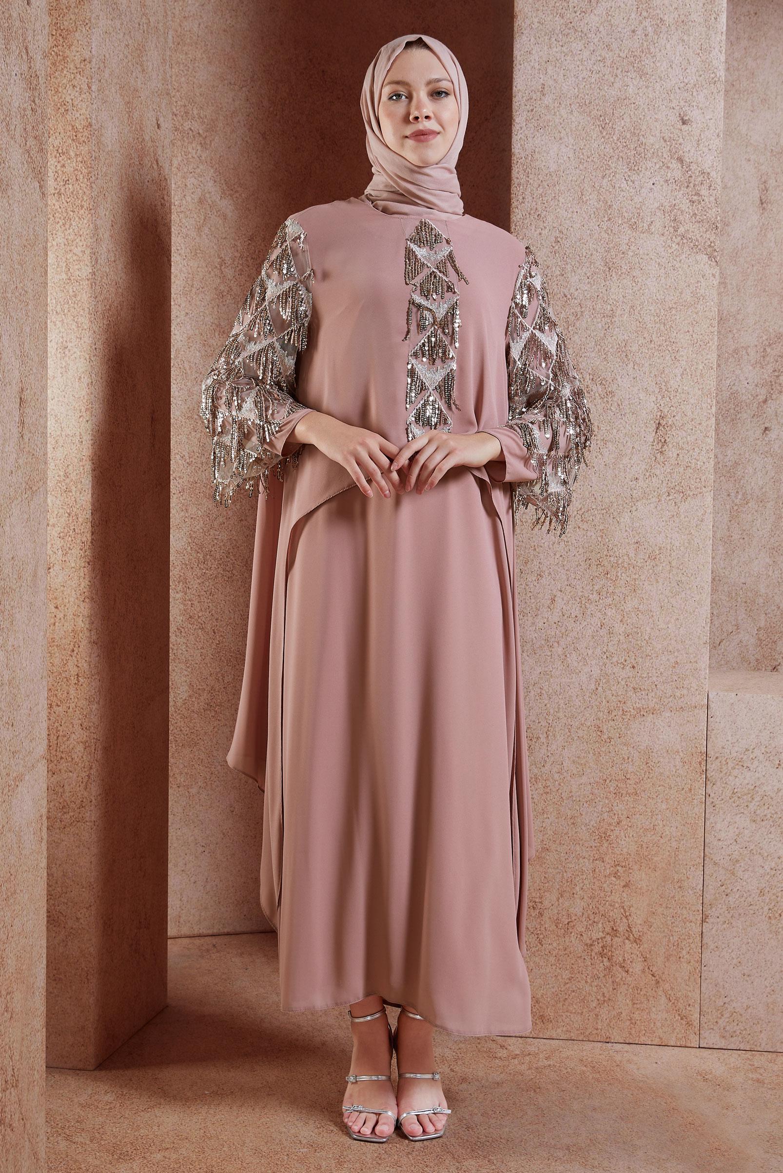 PLUS SIZE FRINGED EVENING DRESS ALVİNA - Main Image