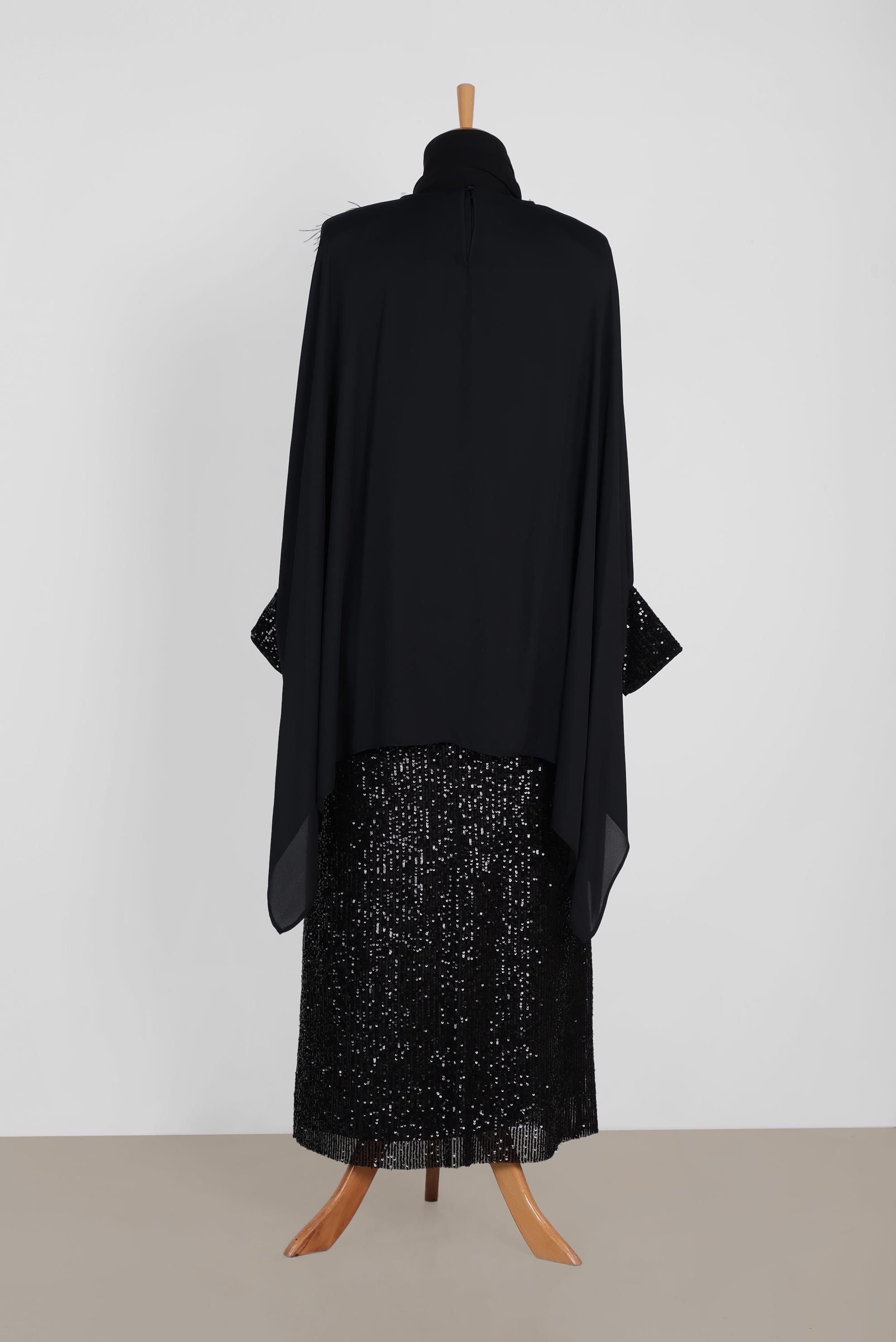 Tesettür giyim SİYAH PUL PAYET DETAYLI İKİLİ ELBİSELİ ABİYE 5603