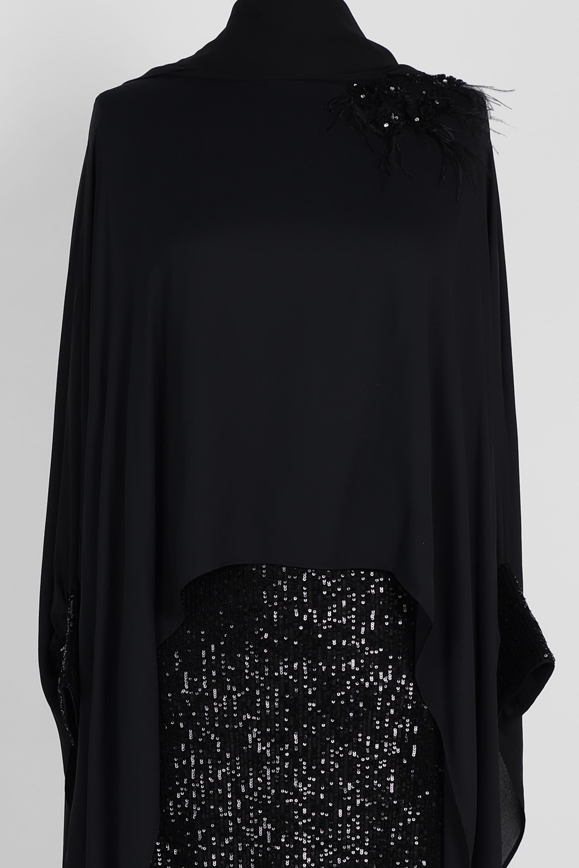 Tesettür giyim SİYAH PUL PAYET DETAYLI İKİLİ ELBİSELİ ABİYE 5603