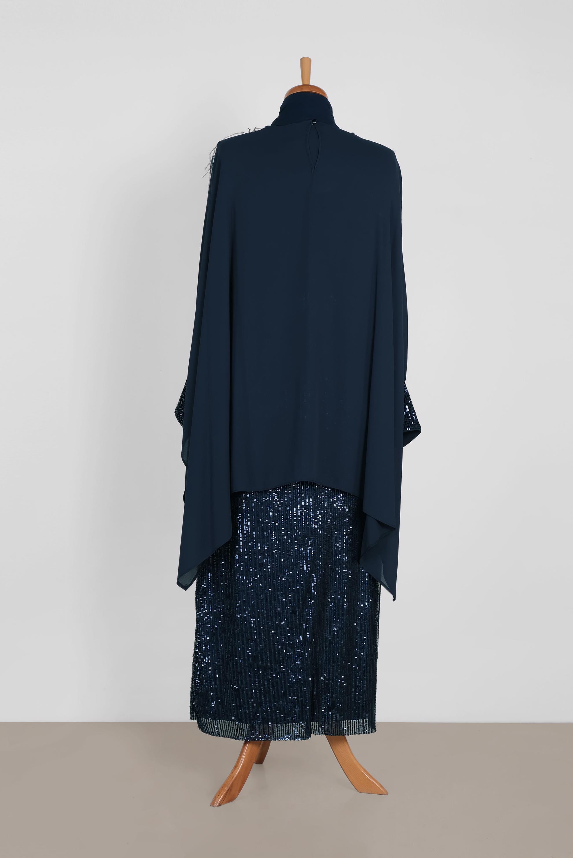 Tesettür giyim LACİVERT PUL PAYET DETAYLI 2&prime;Lİ ELBİSELİ ABİYE 5603 