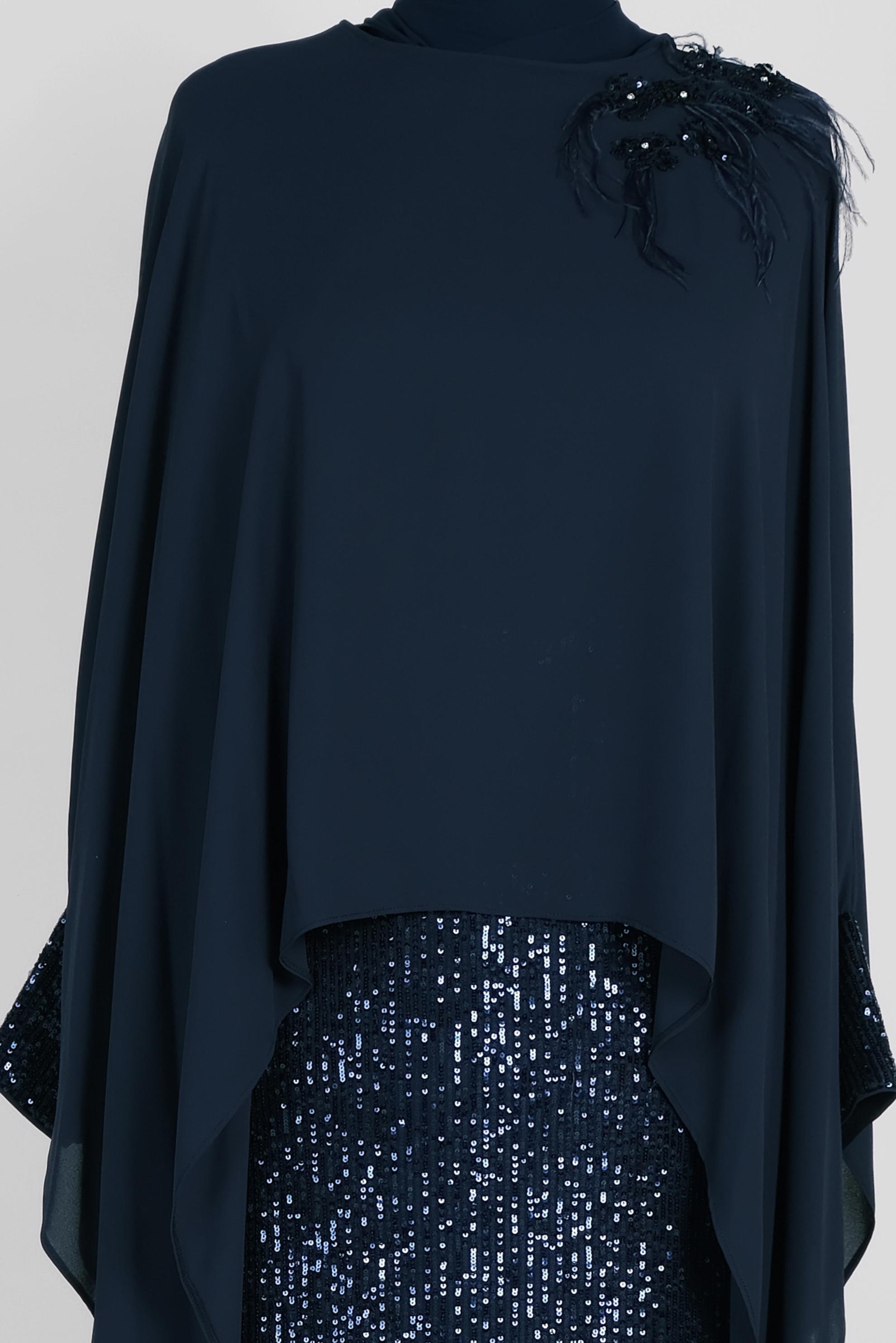 Tesettür giyim LACİVERT PUL PAYET DETAYLI 2&prime;Lİ ELBİSELİ ABİYE 5603 