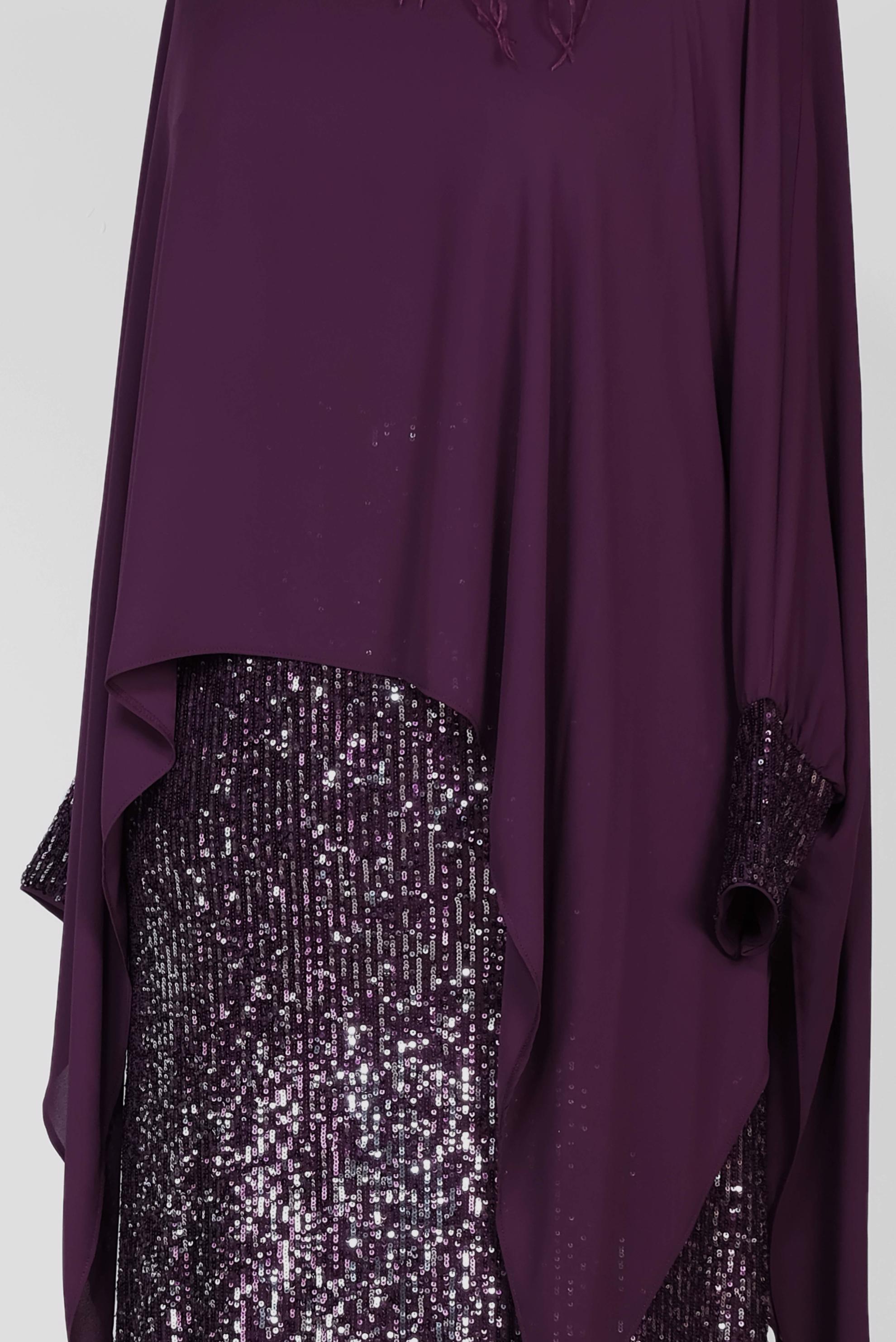 Tesettür giyim MÜRDÜM PUL PAYET DETAYLI 2′Lİ ELBİSELİ ABİYE 5603 