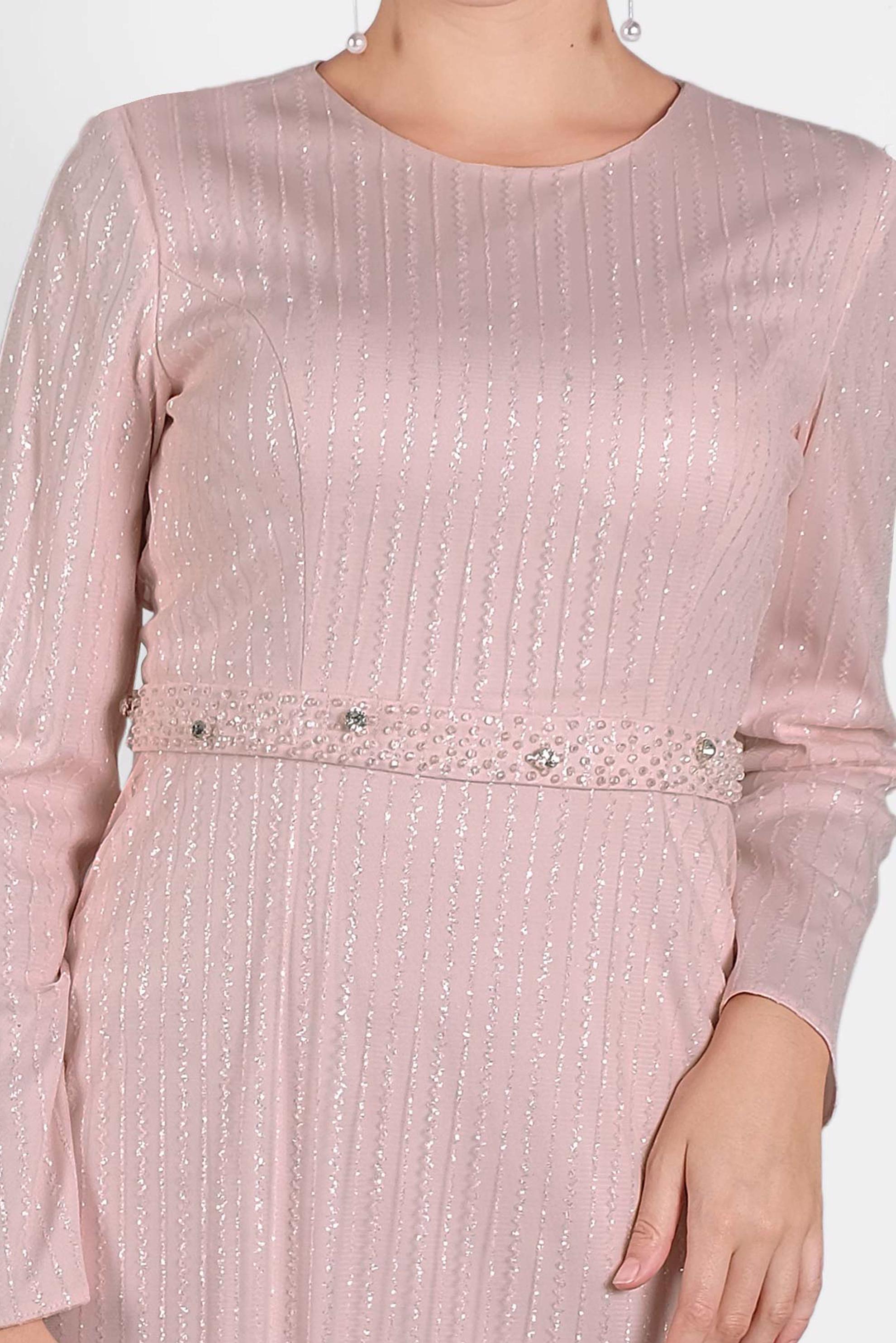 Tesettür giyim PUDRA BONCUK İŞLEME DETAYLI SİM KUMAŞ ABİYE 5617 