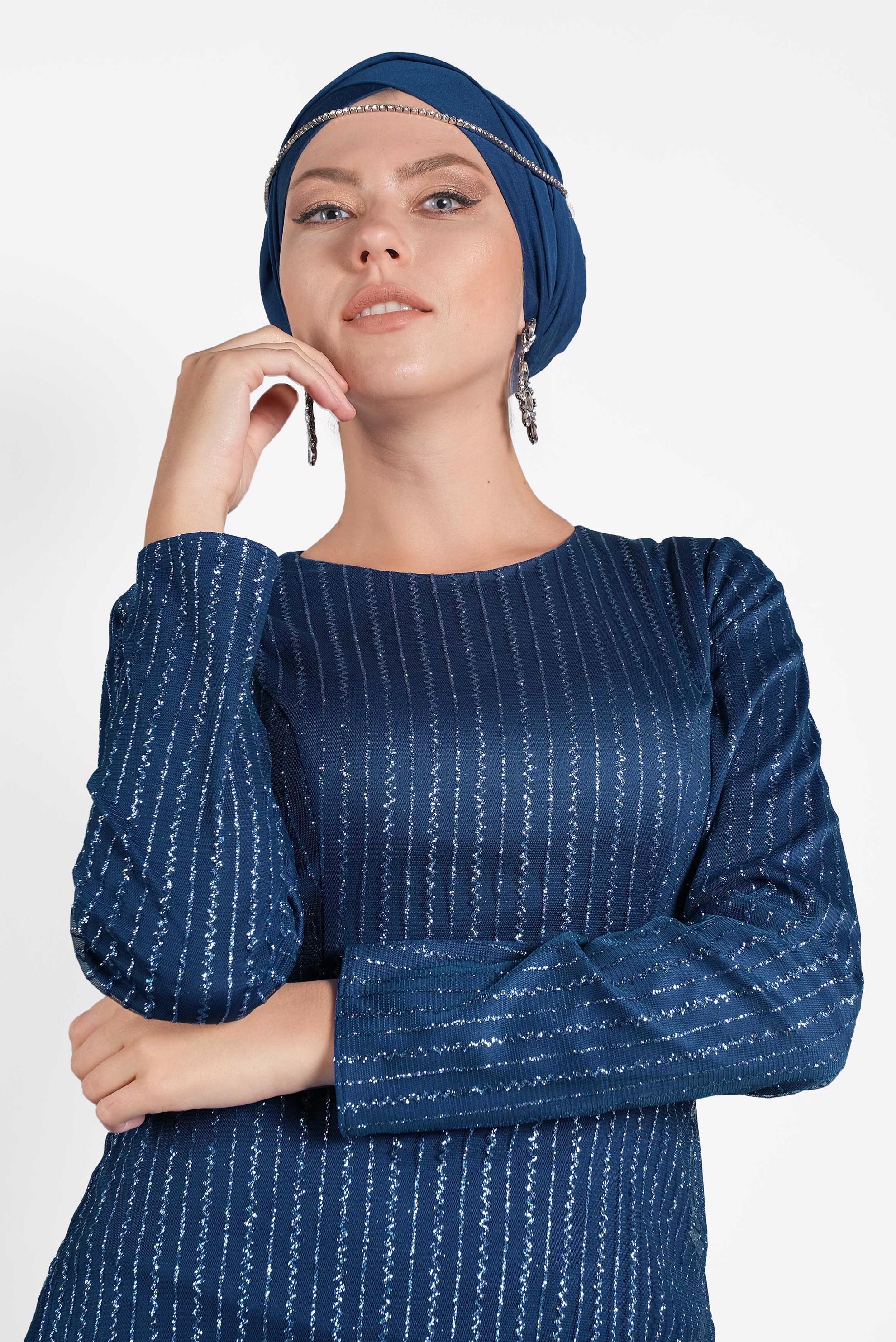 Tesettür giyim LACİVERT BONCUK İŞLEME DETAYLI SİM KUMAŞ ABİYE 5617 