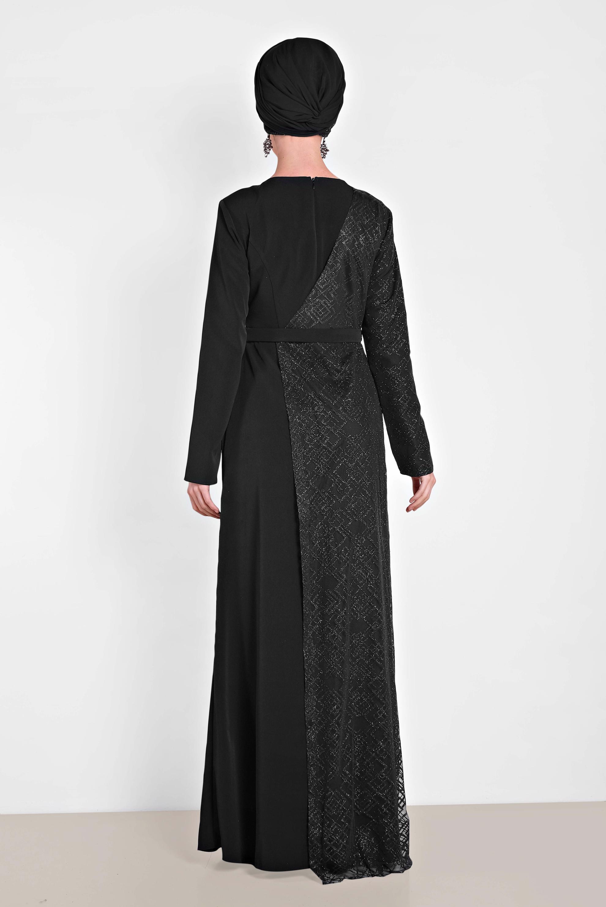 Tesettür giyim SİYAH TÜY DETAYLI ABİYE ELBİSE 5618 