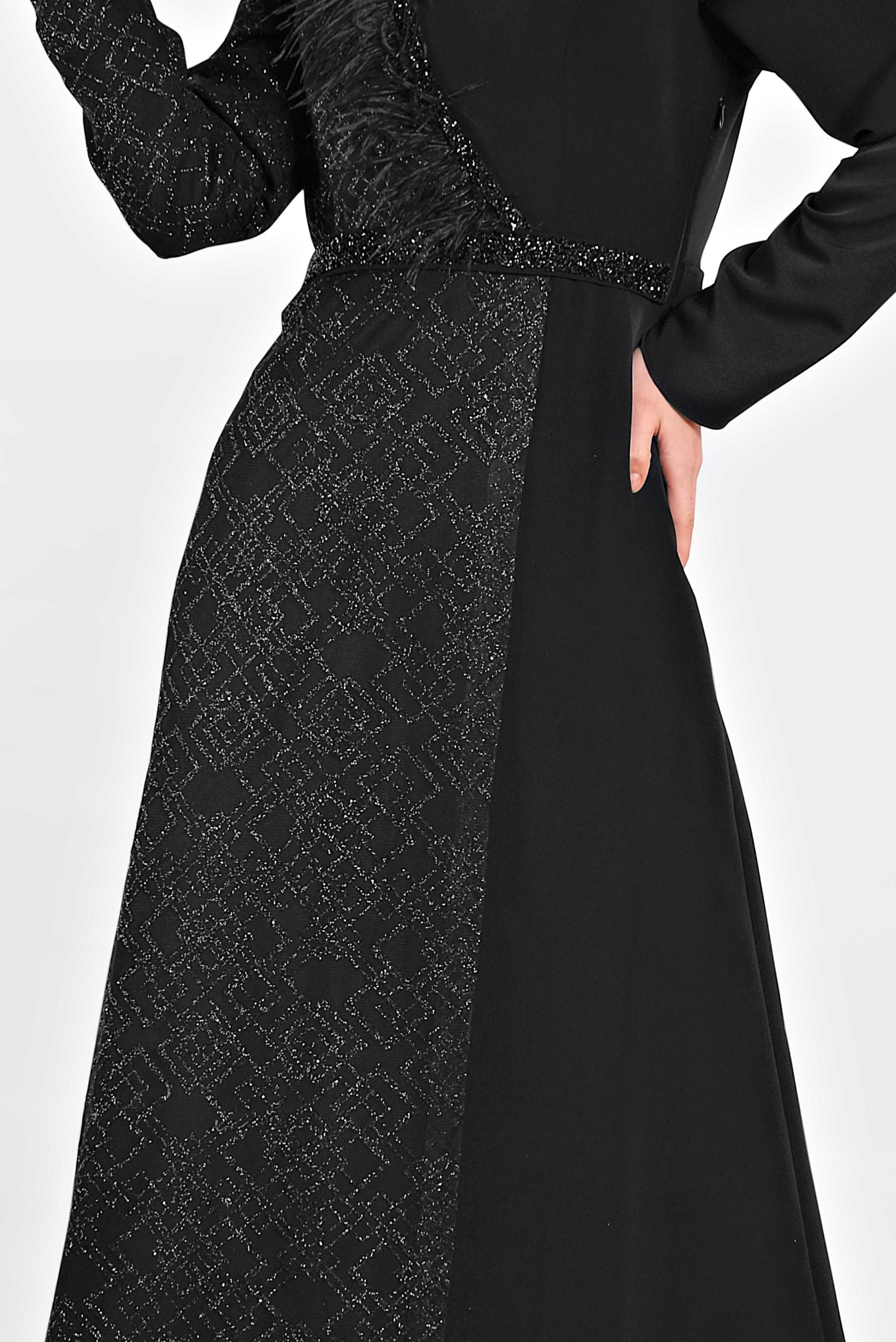 Tesettür giyim SİYAH TÜY DETAYLI ABİYE ELBİSE 5618 