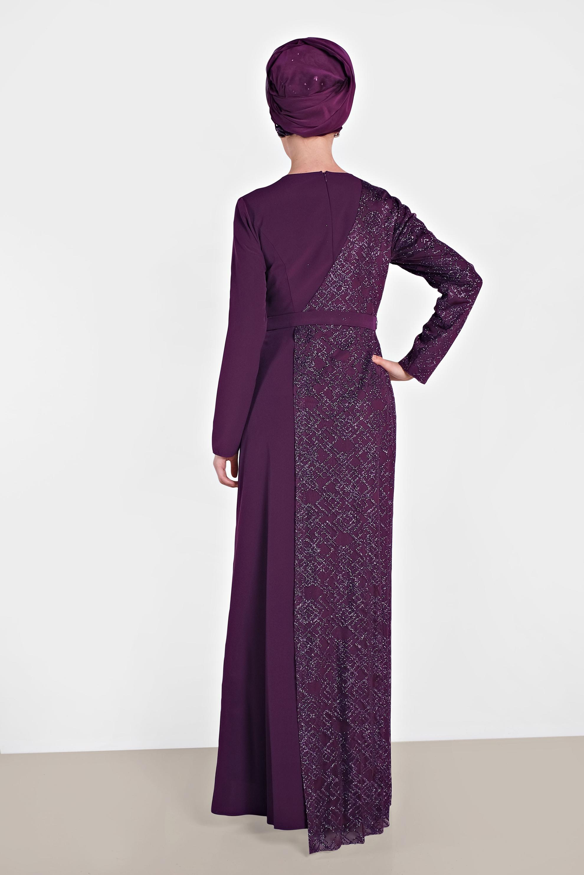 Tesettür giyim MÜRDÜM TÜY DETAYLI ABİYE ELBİSE 5618 