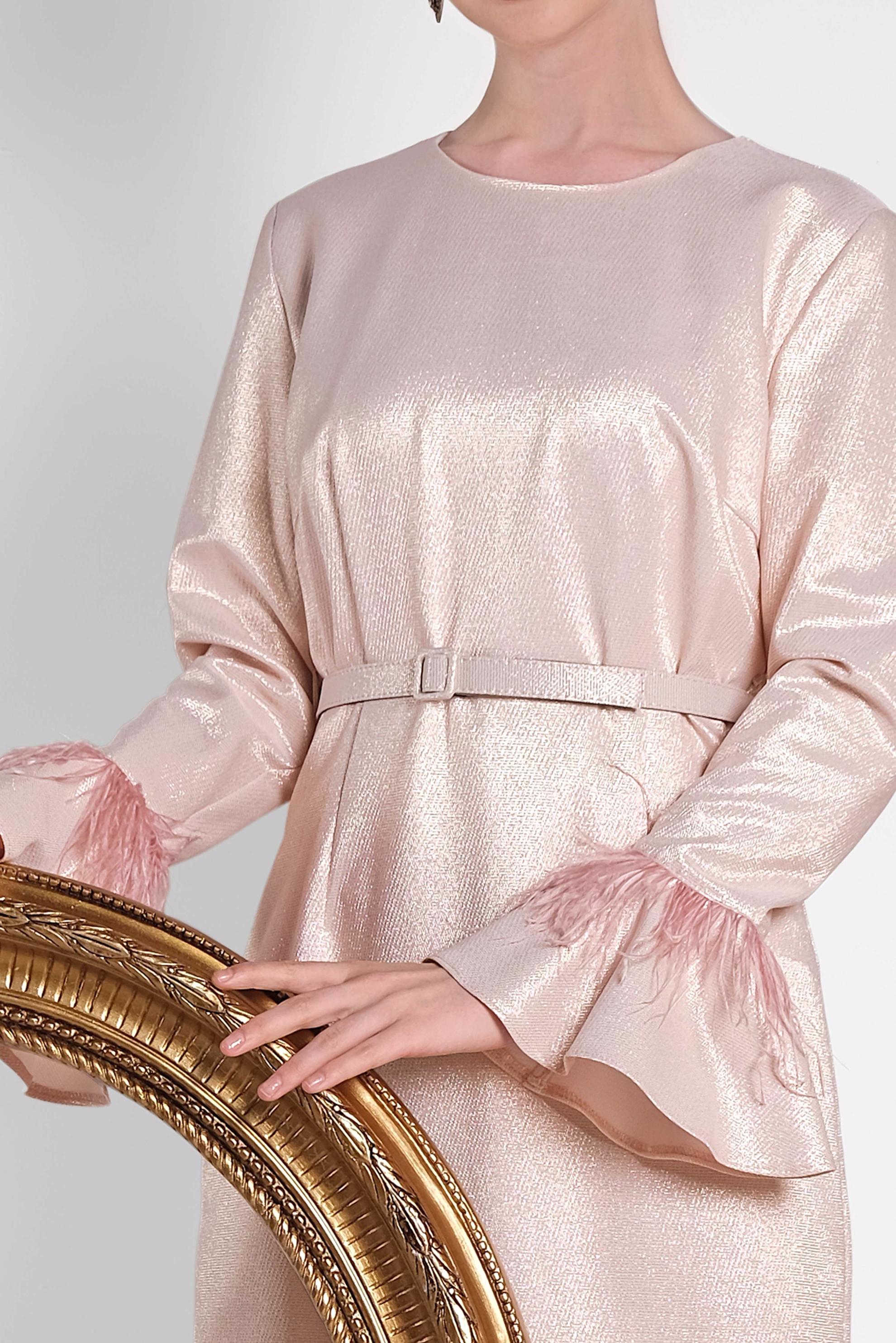 Tesettür giyim PUDRA KOLLARI VOLANLI SİMLİ ABİYE 5621 