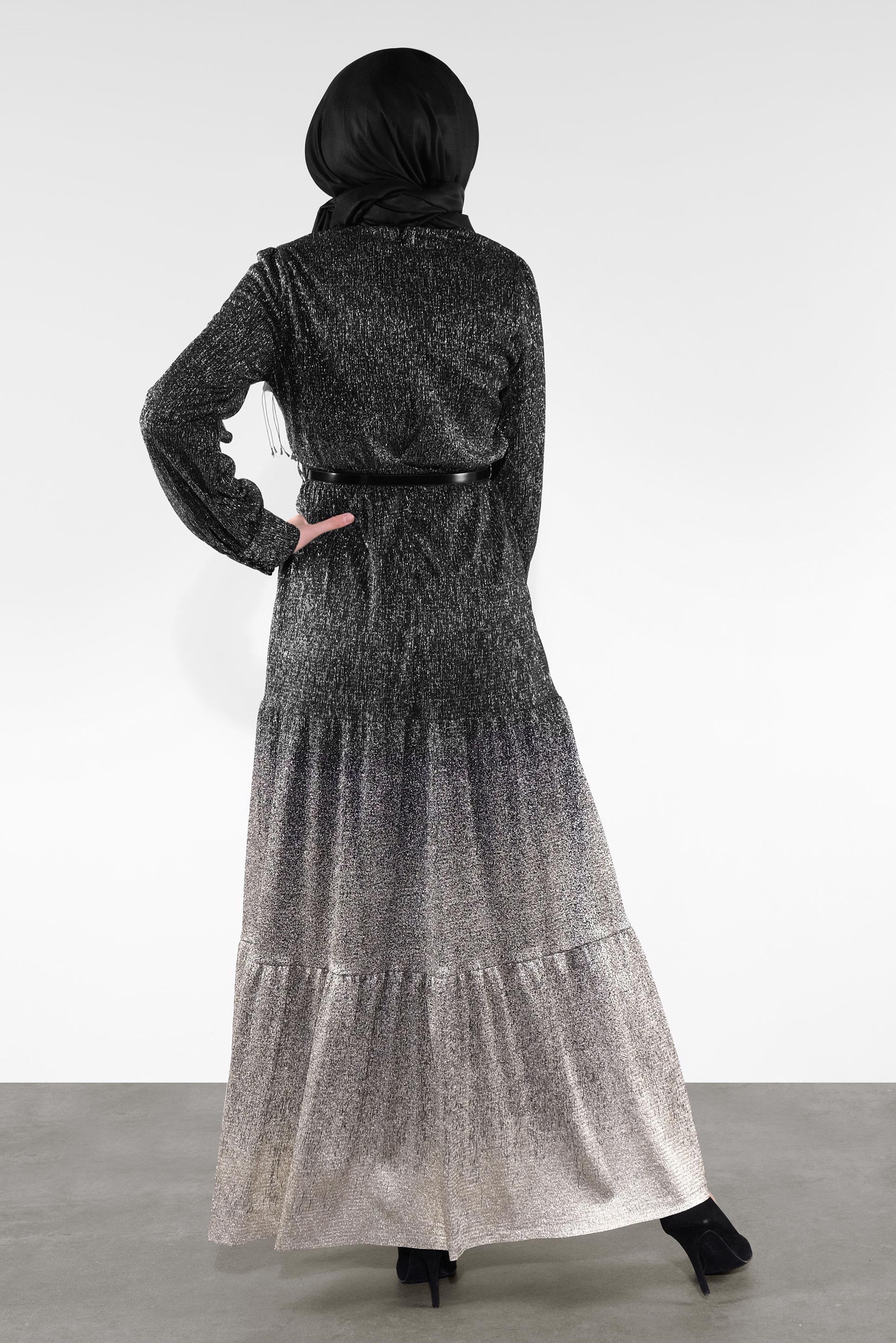 Tesettür giyim SİYAH KEMERLİ SİMLİ ABİYE 5622