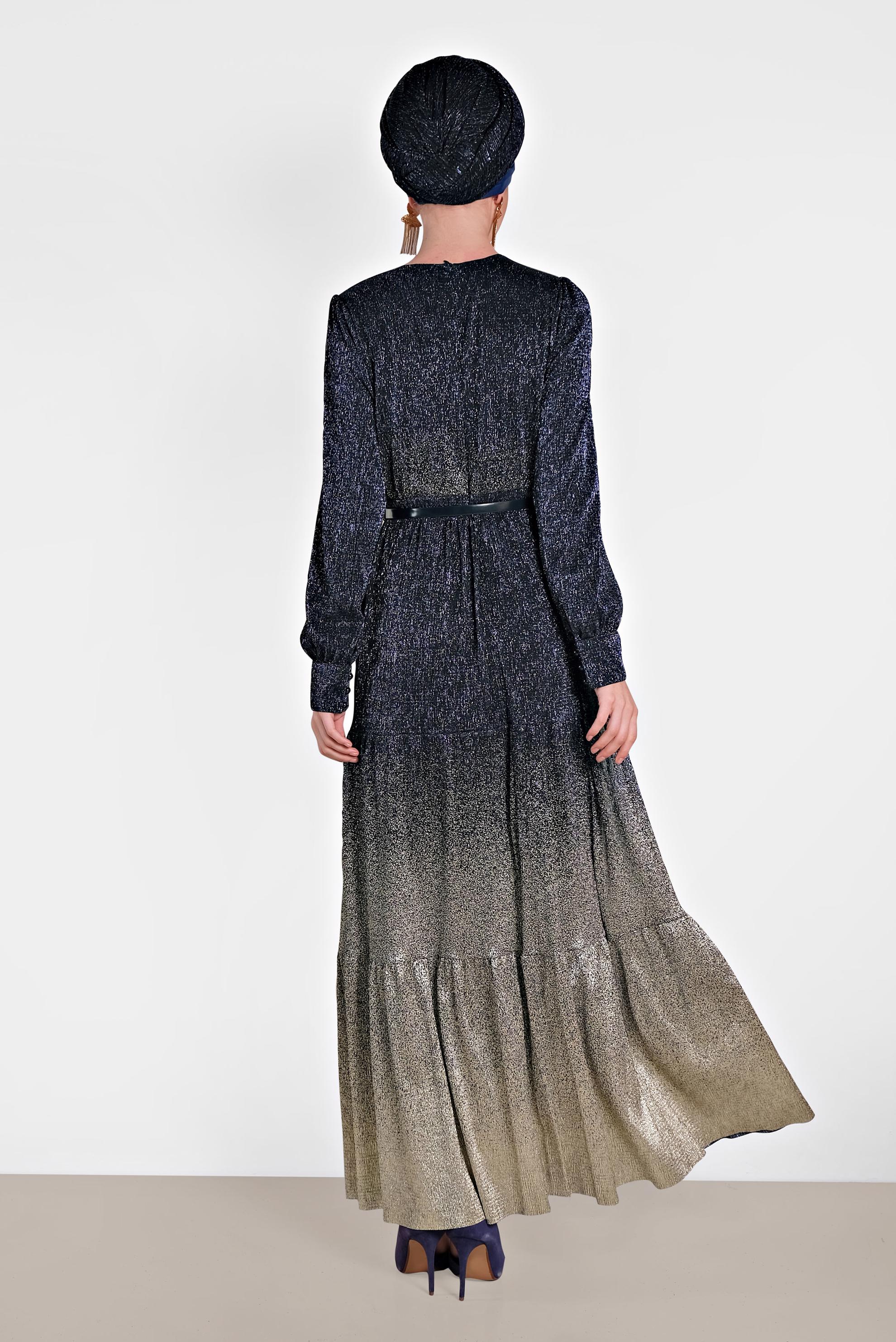 Tesettür giyim LACİVERT KEMERLİ SİMLİ ABİYE 5622