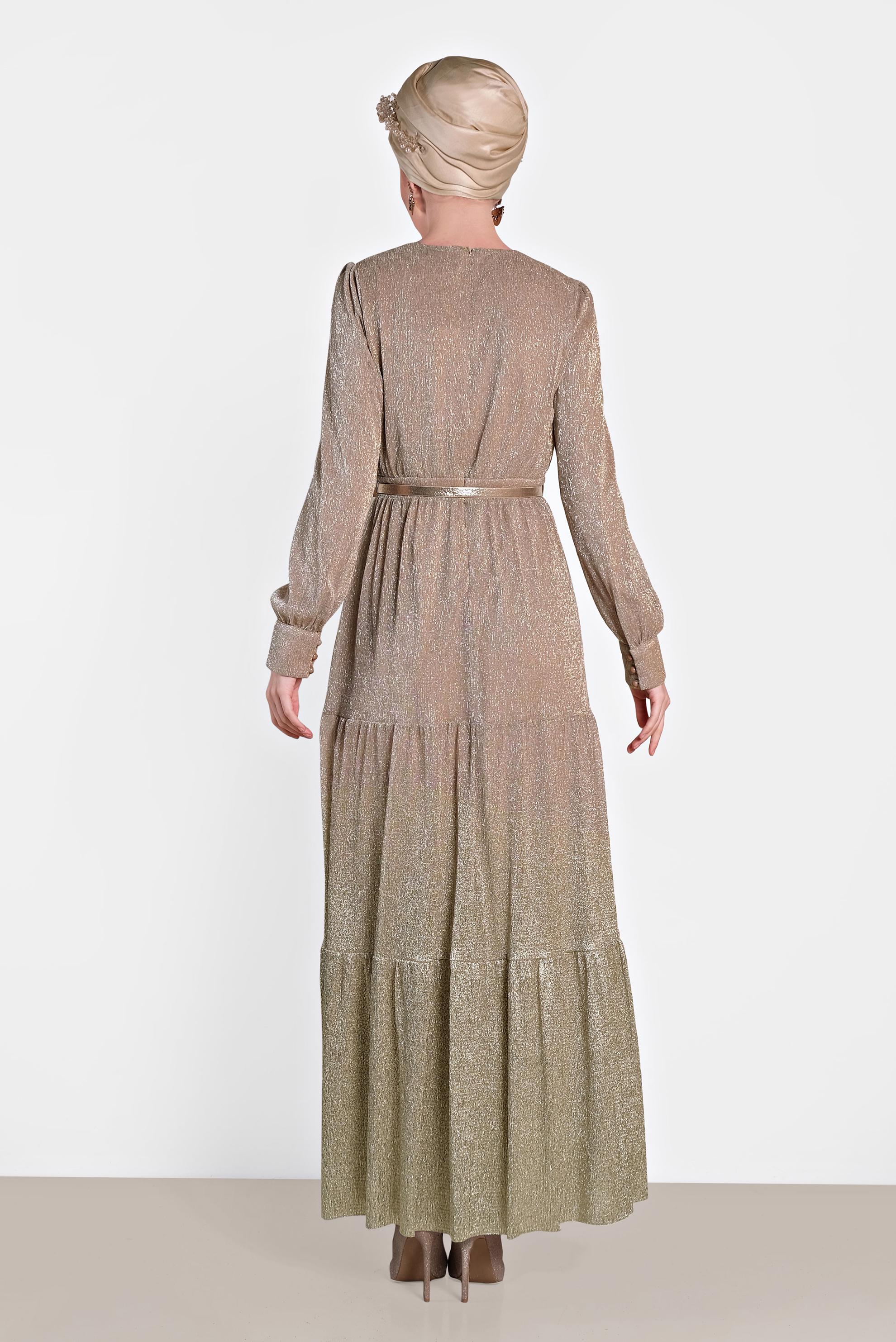 Tesettür giyim PUDRA KEMERLİ SİMLİ ABİYE 5622