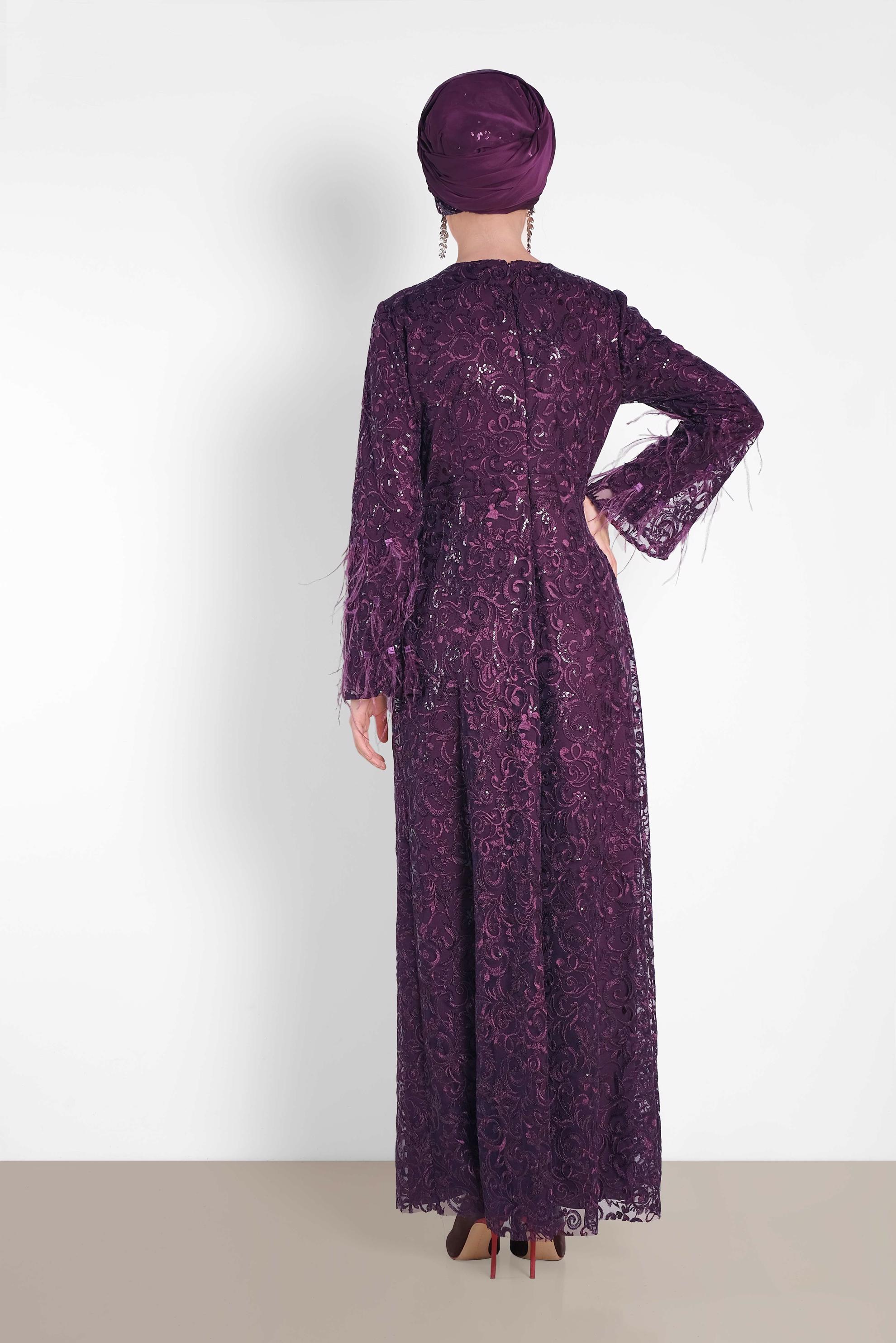 Tesettür giyim MÜRDÜM TÜY DETAYLI GÜPÜR ABİYE ELBİSE 5623 