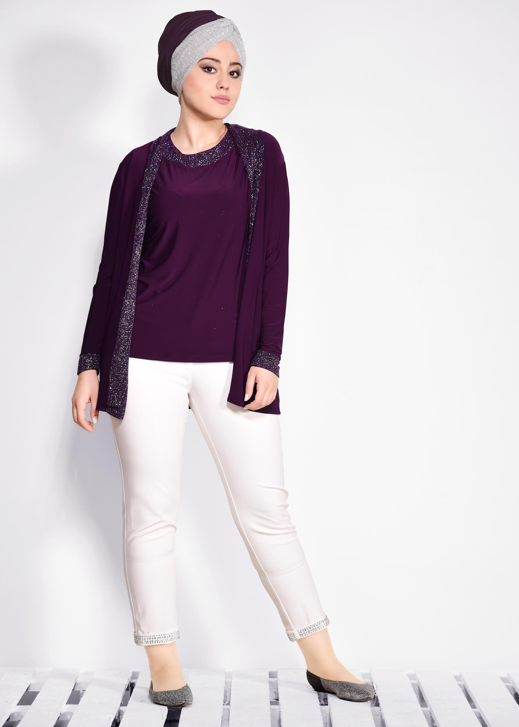 Tesettür giyim MOR  İKİLİ SİMLİ BLUZ 2806 