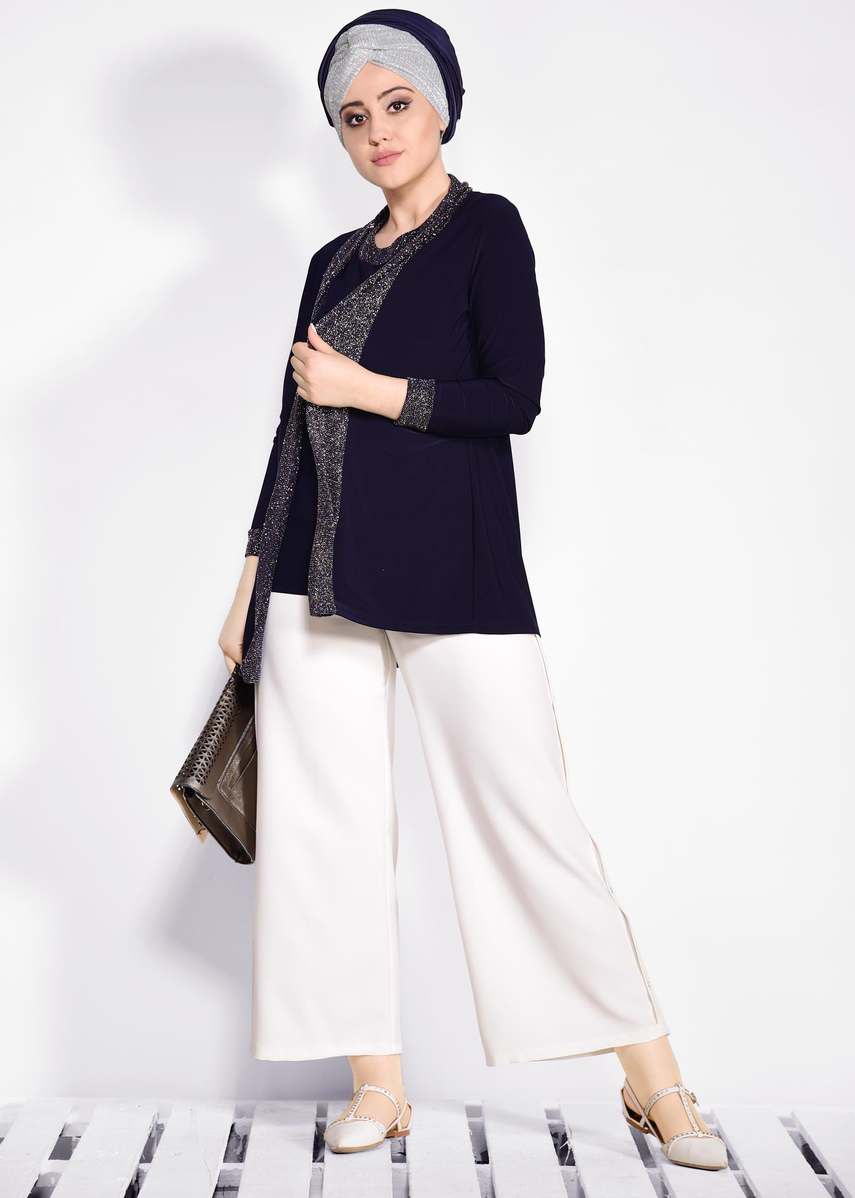 Tesettür giyim LACİVERT  İKİLİ SİMLİ BLUZ 2806 
