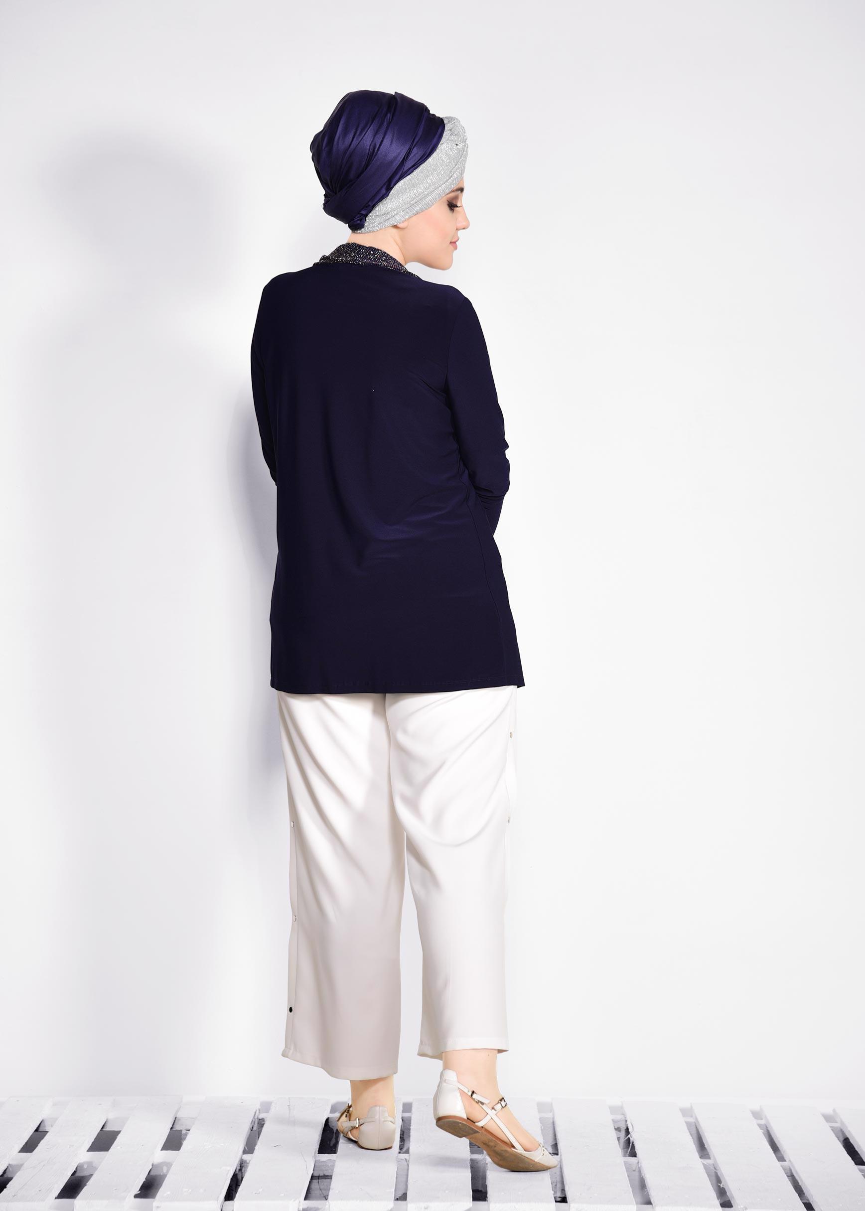 Tesettür giyim LACİVERT  İKİLİ SİMLİ BLUZ 2806 