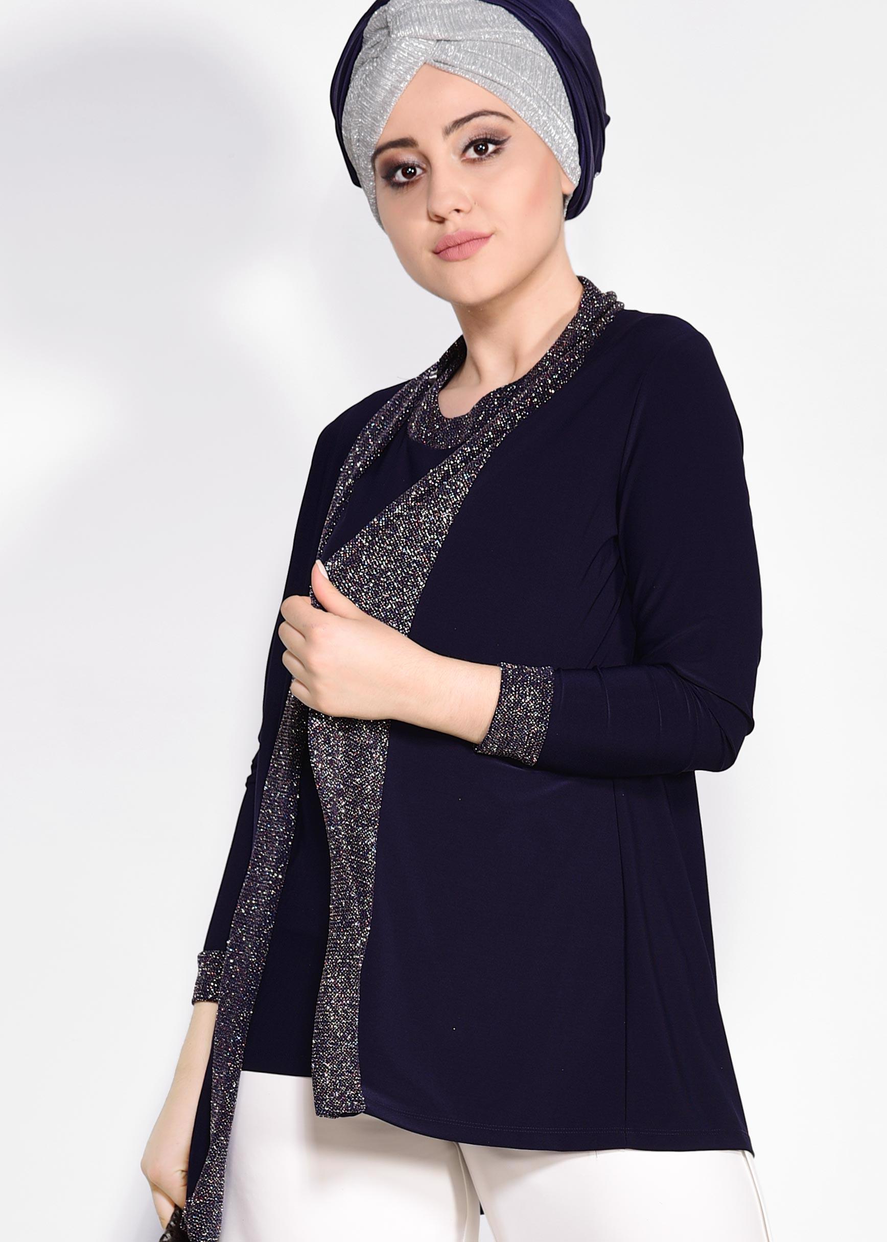 Tesettür giyim LACİVERT  İKİLİ SİMLİ BLUZ 2806 