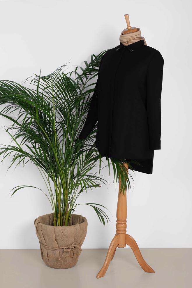 Vêtements hijab NOIR BLOUSE COL CHEMISE 2852 - ALVİNA