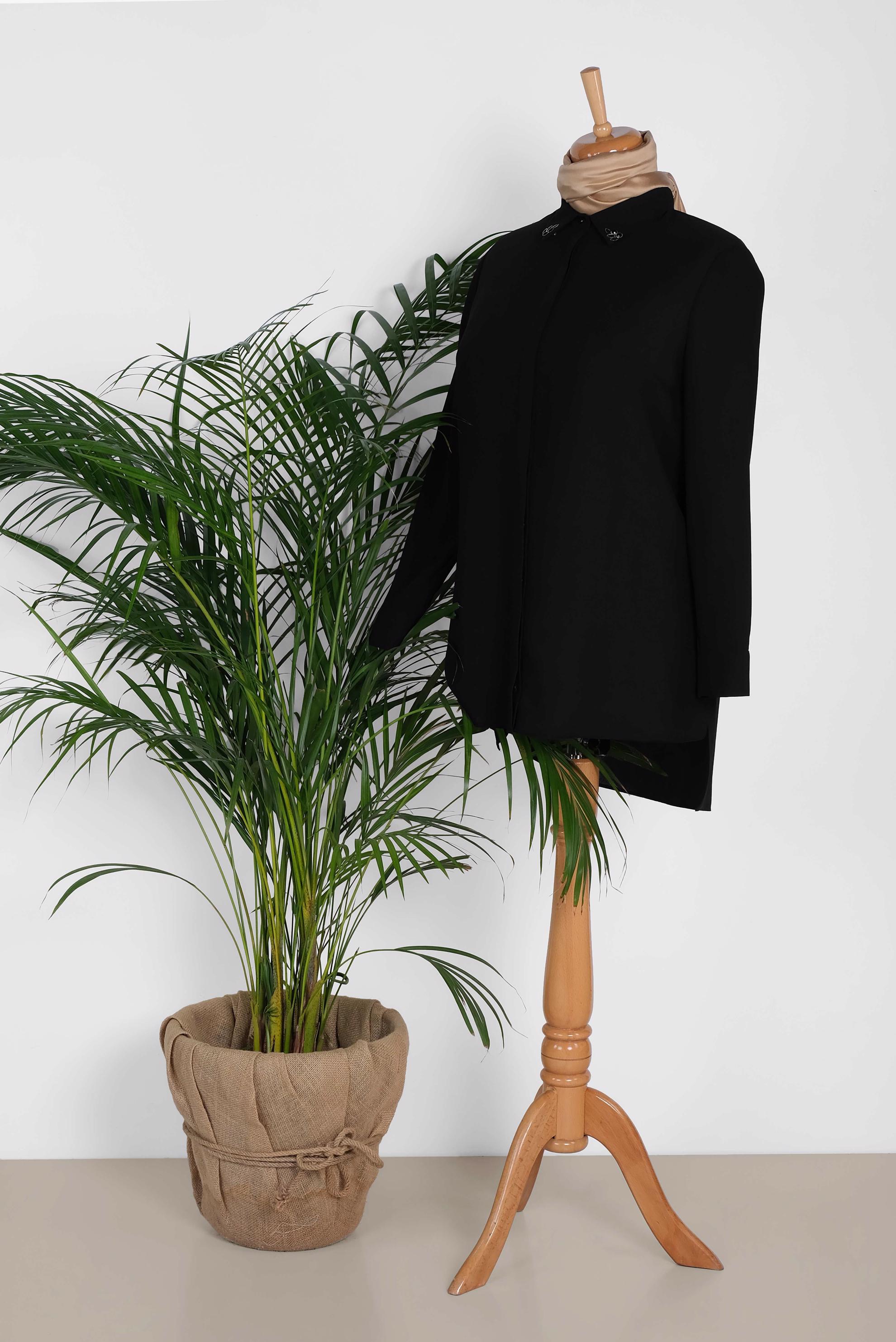 Tesettür giyim SİYAH GÖMLEK YAKA BLUZ 2852